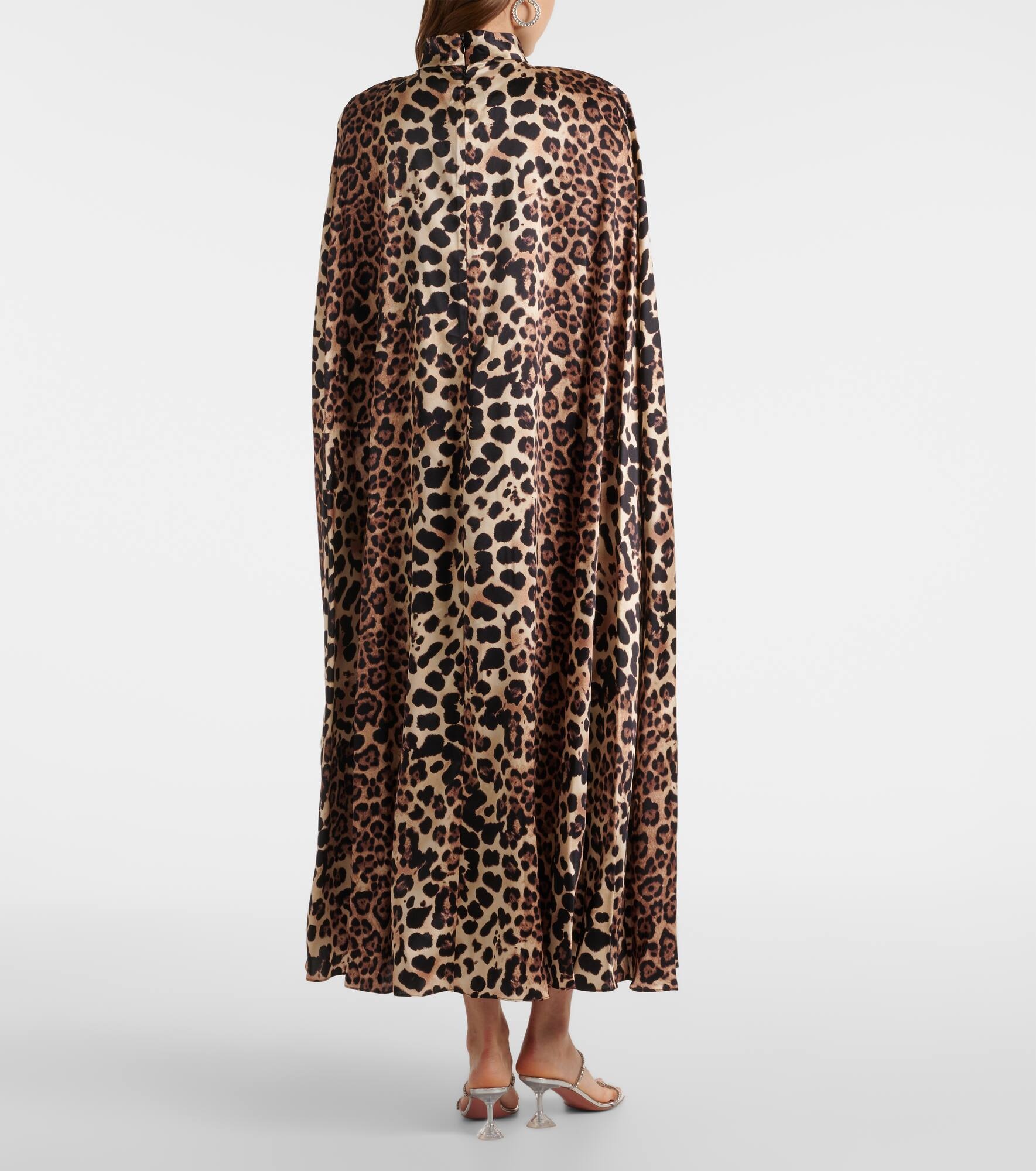 Leopard-print caped silk charmeuse gown - 3