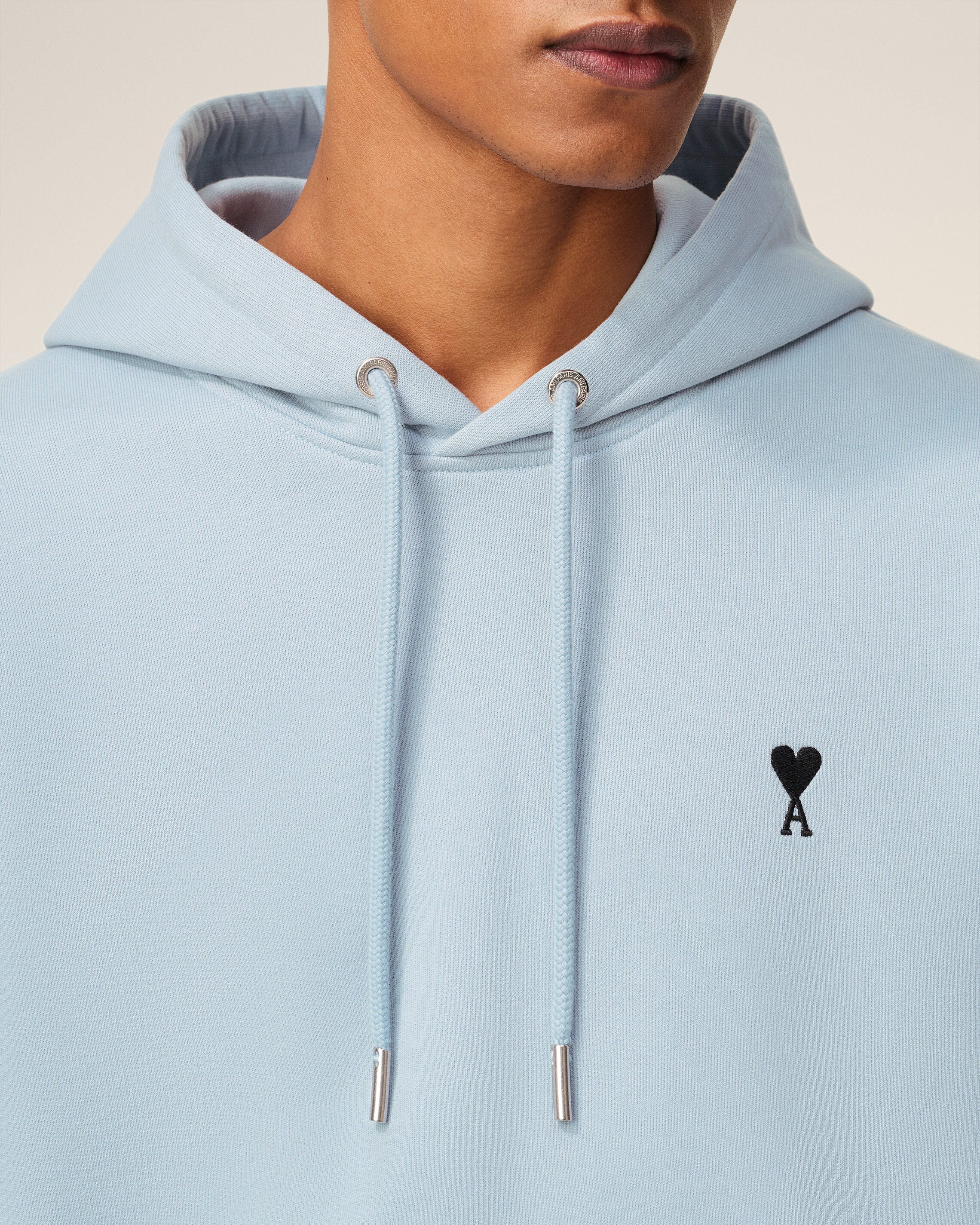 BLUE COTTON CONTRASTED AMI DE COEUR HOODIE - 4