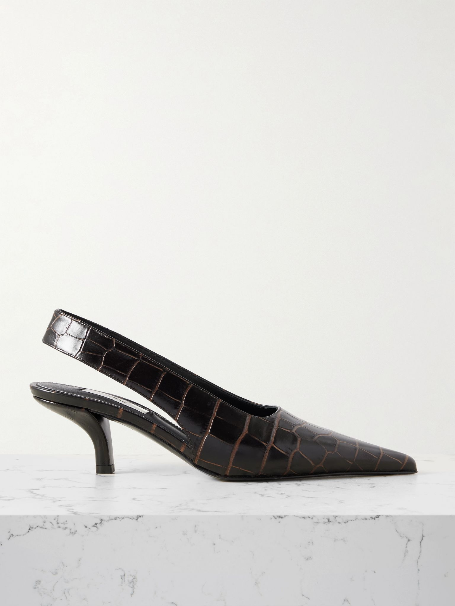 Croc-effect leather slingback pumps Dark brown - 1