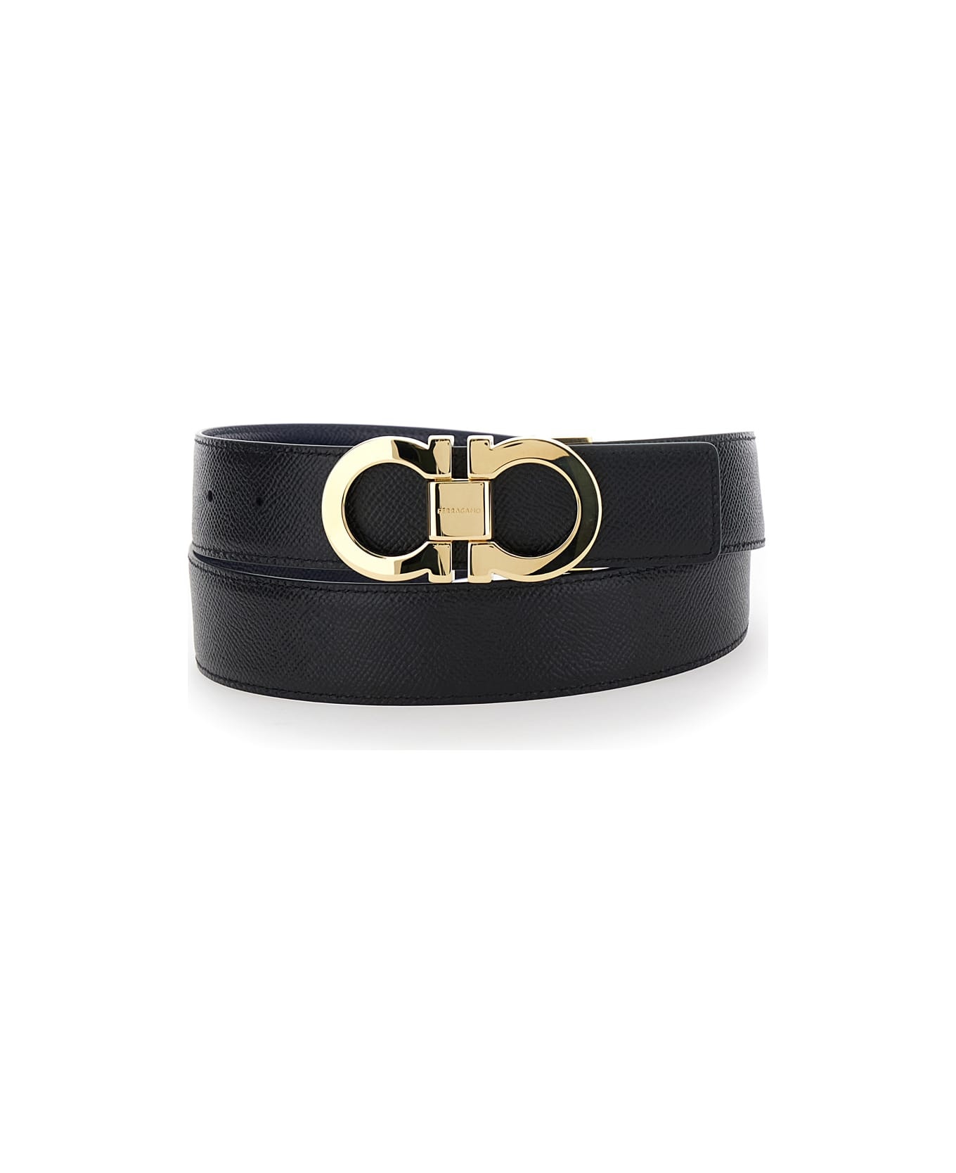 Black Reversible Belt With Gancini Buckle In Leather Man - 3