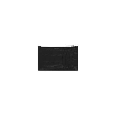 BALENCIAGA Women's Hourglass Long Coin And Card Holder Crocodile Embossed in Black outlook