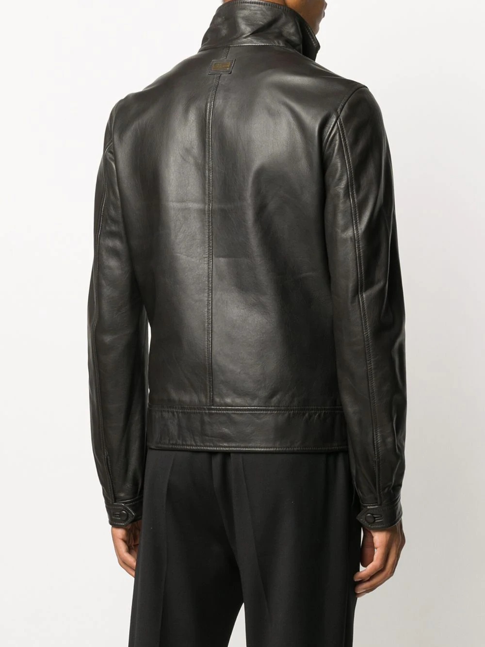 fitted zipped leather jacket - 4