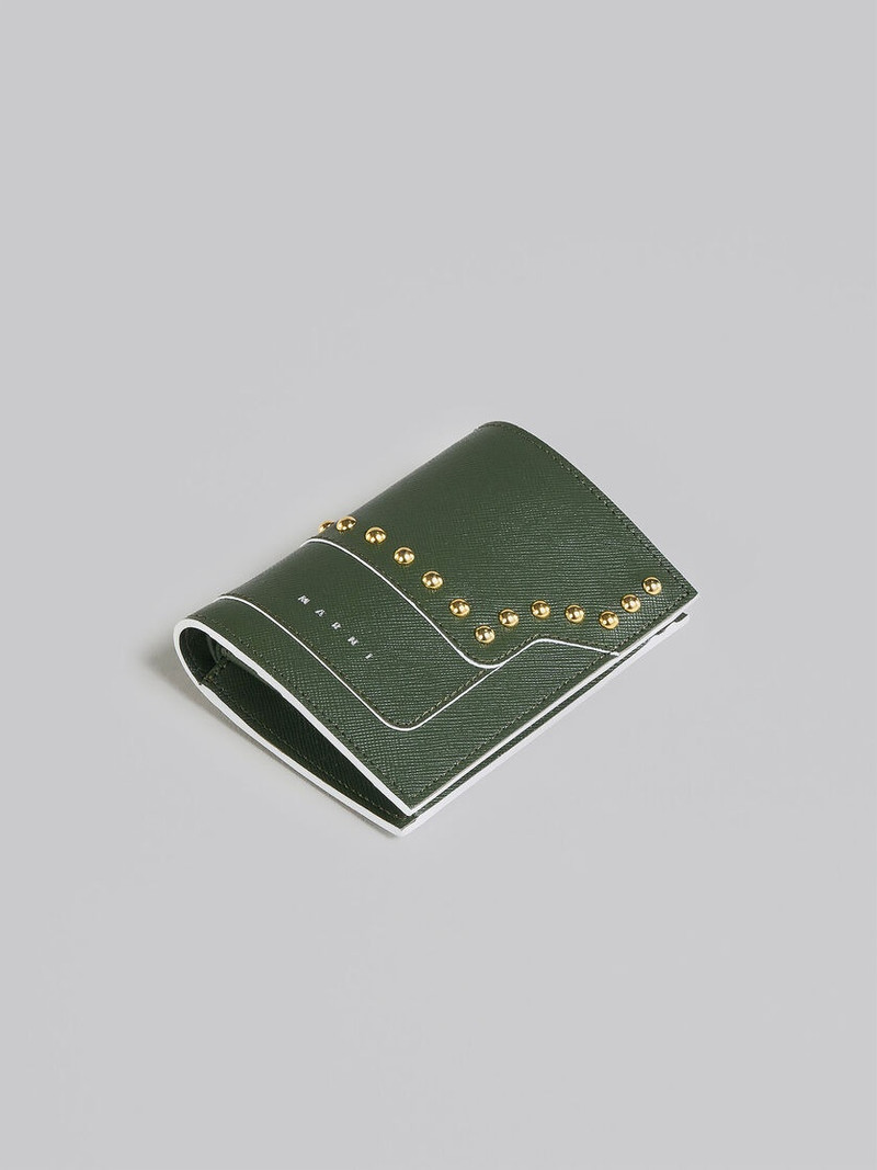 Marni GREEN SAFFIANO LEATHER BI-FOLD WALLET WITH STUDS outlook