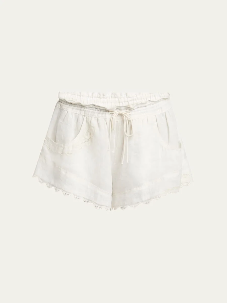 Lola Ladder Stitch Scallop Drawstring Shorts - 1