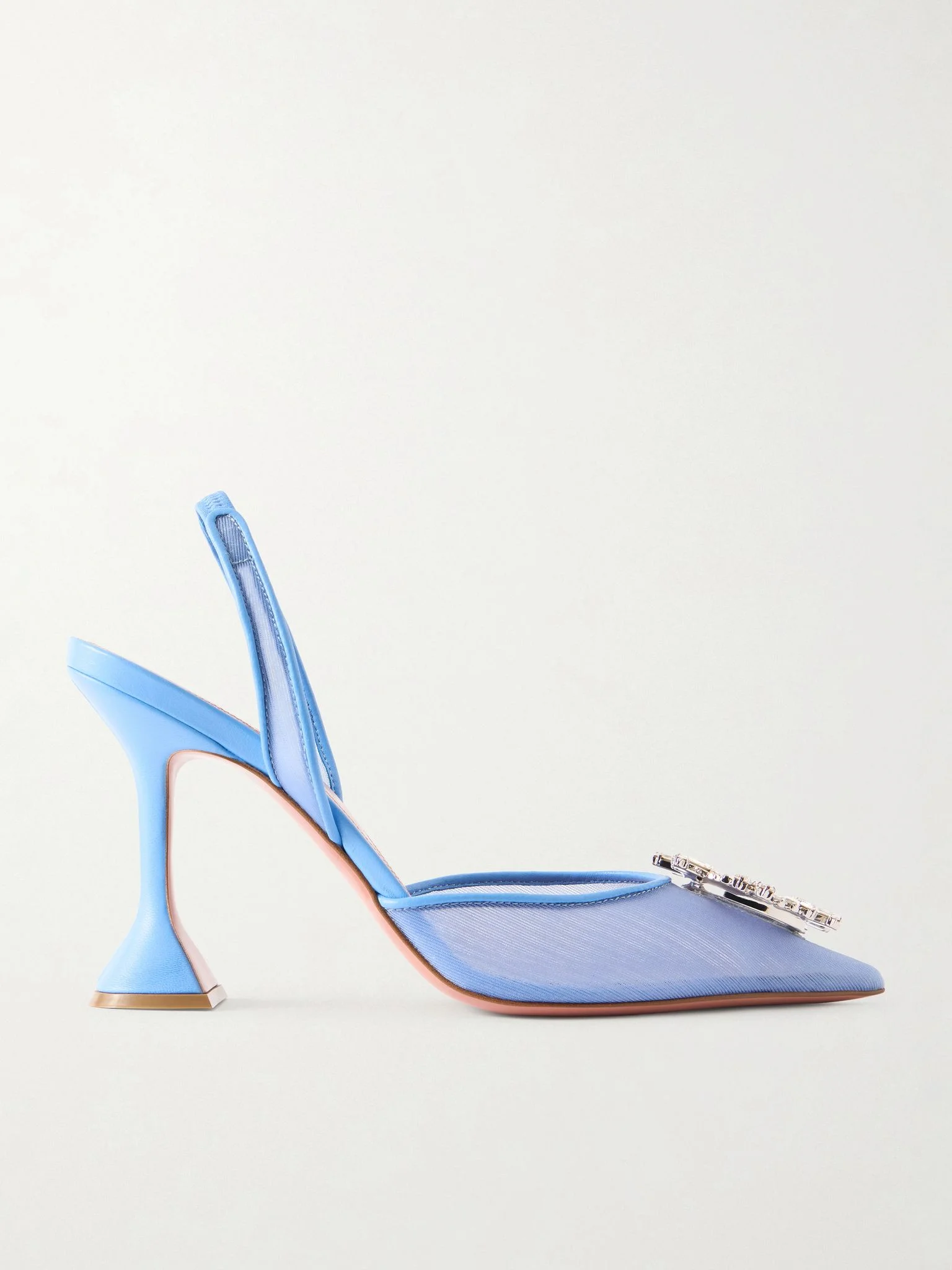 Begum leather-trimmed crystal-embellished mesh slingback pumps Light blue - 1