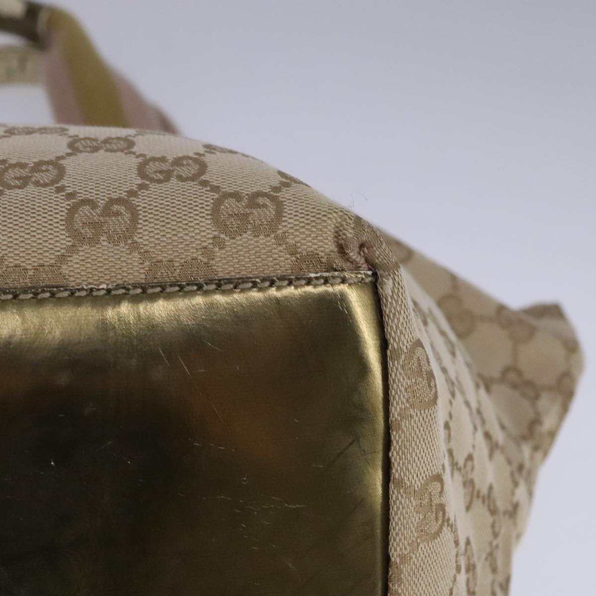 GUCCI GG Canvas Sherry Line Tote Bag Beige Gold Pink - 14