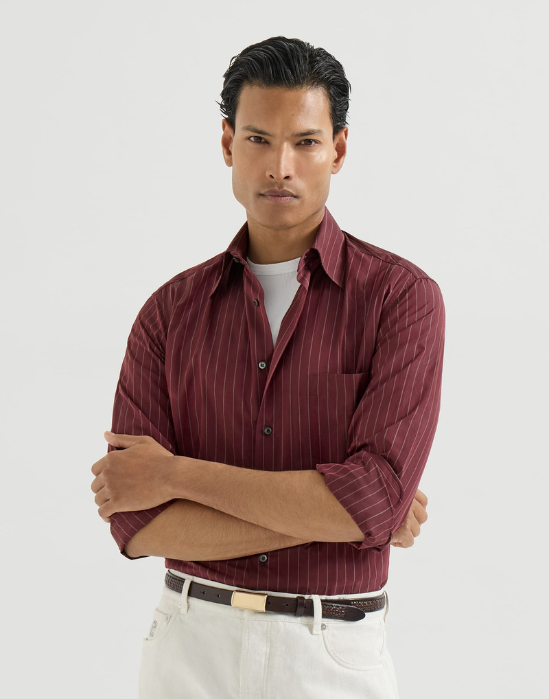 Double pinstripe cotton overshirt with Italian collar and chest pocket 2
