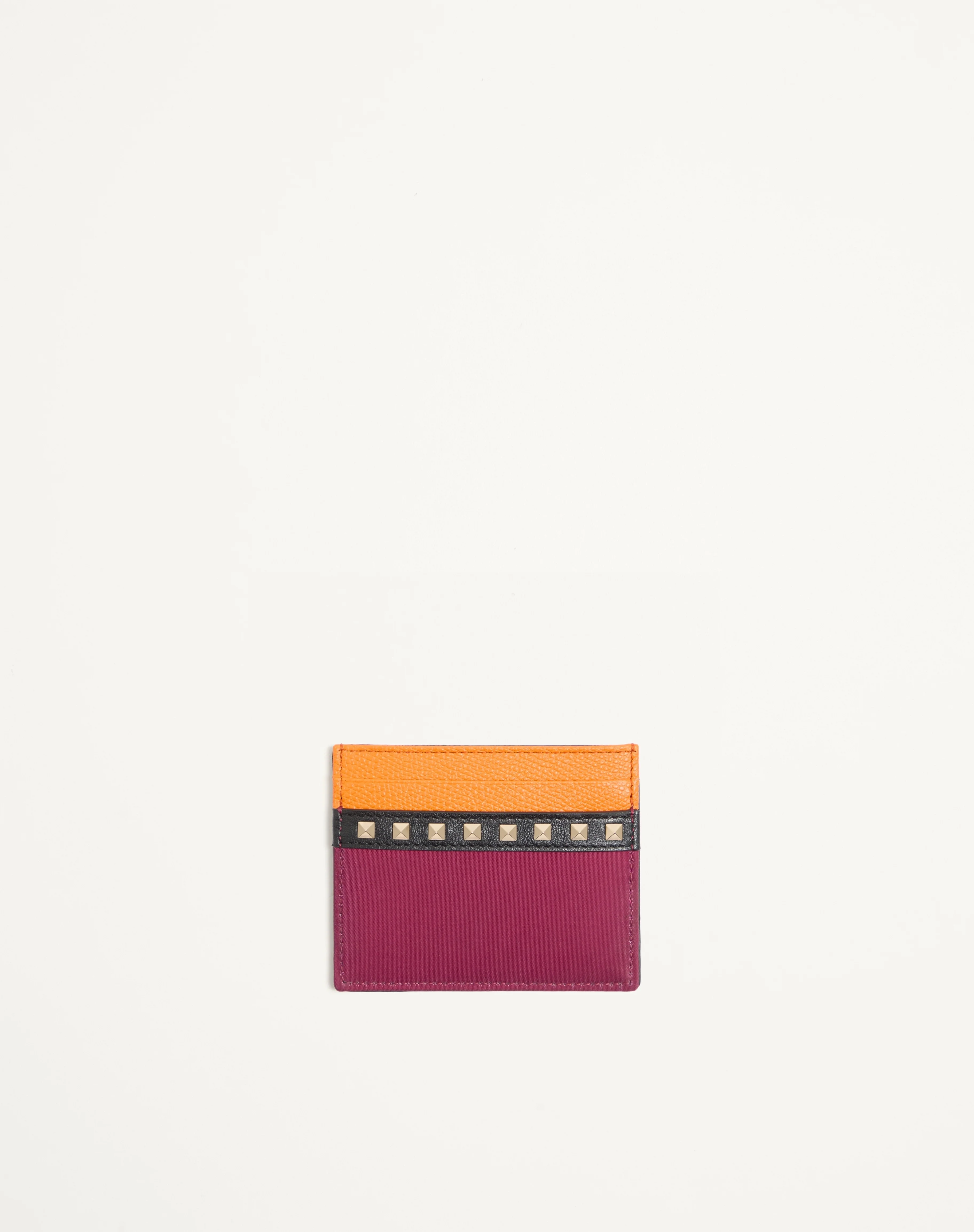 VALENTINO GARAVANI STUD UP CARDHOLDER IN NYLON AND GRAINY CALFSKIN - 1