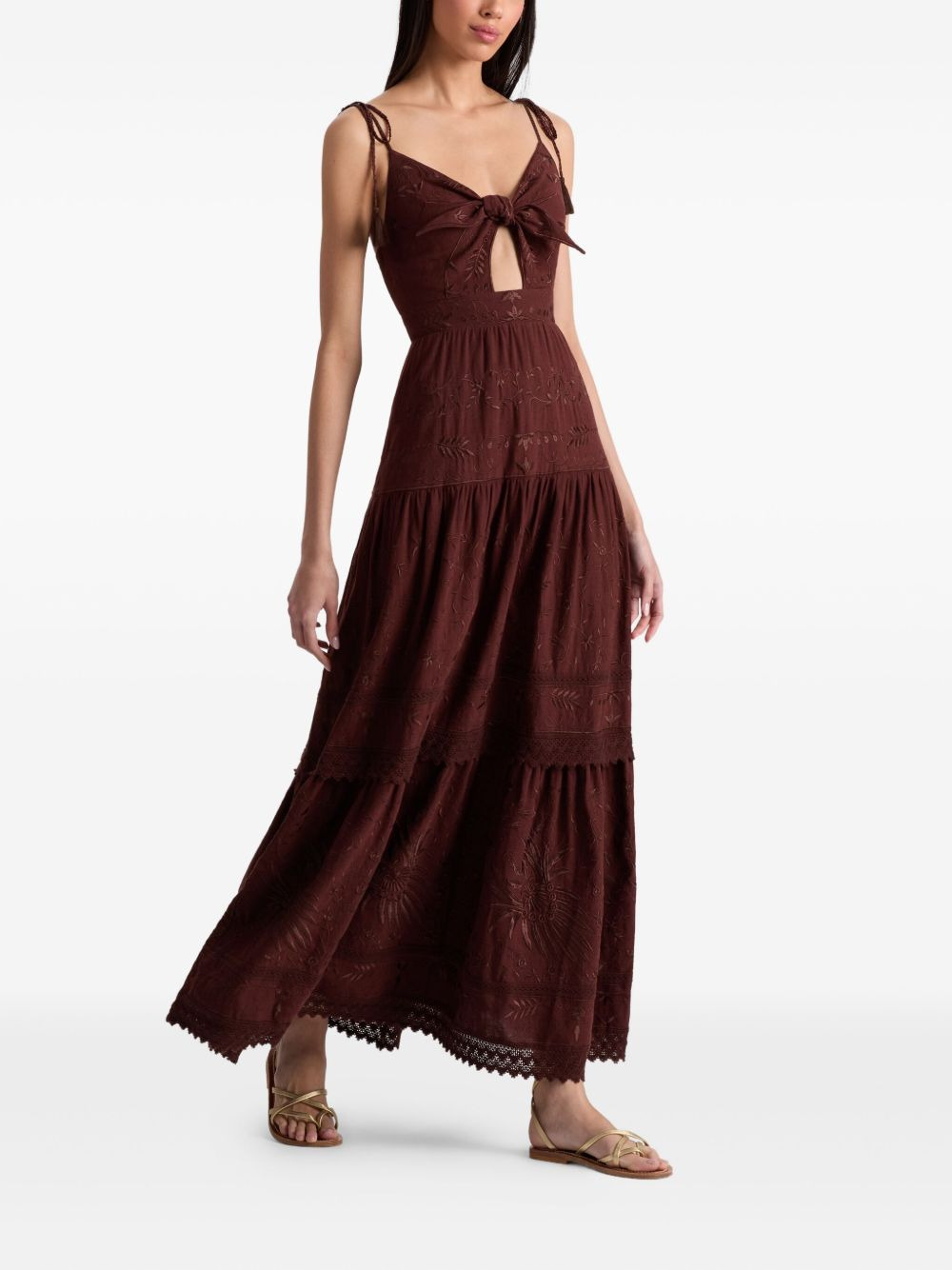 tie-front embroidered maxi day dress - 3