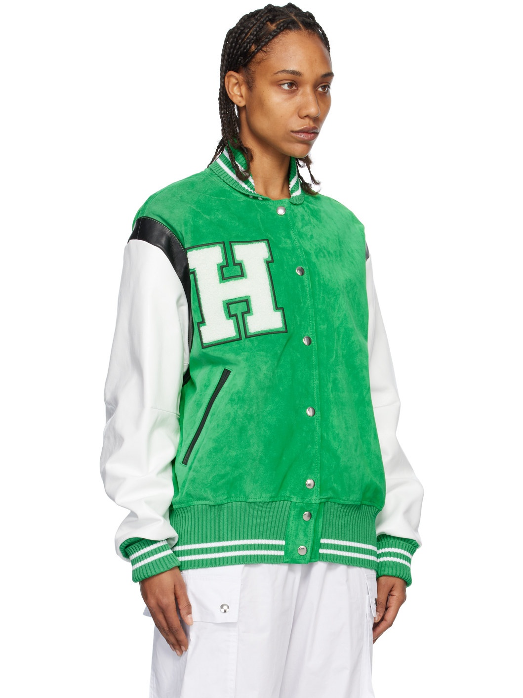Green & White Paneled Bomber Jacket - 2
