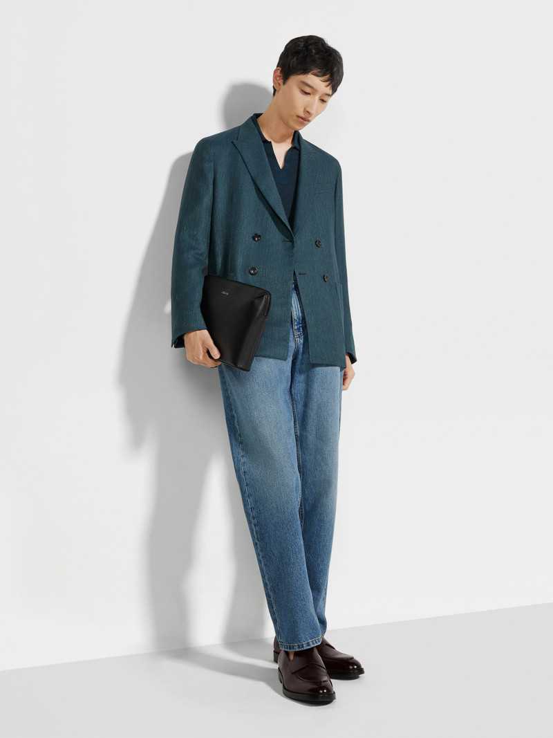 ZEGNA TEAL BLUE CASHMERE SILK AND LINEN JACKET outlook