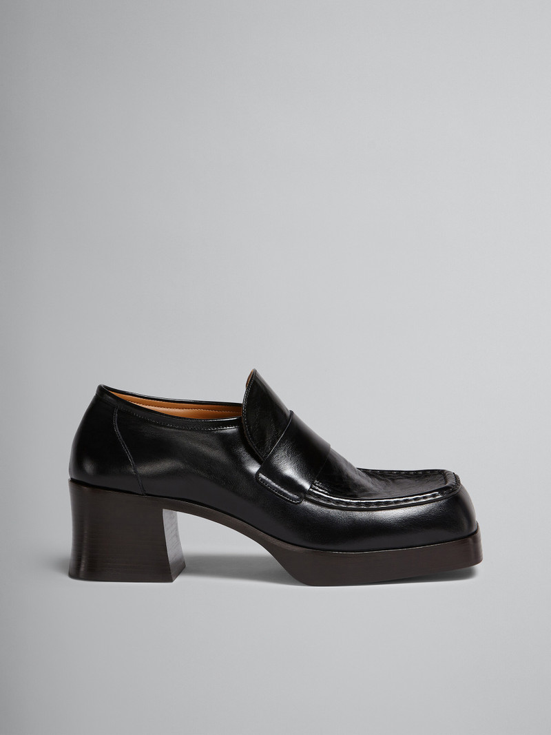 BLACK LEATHER HEELED LOAFER - 1