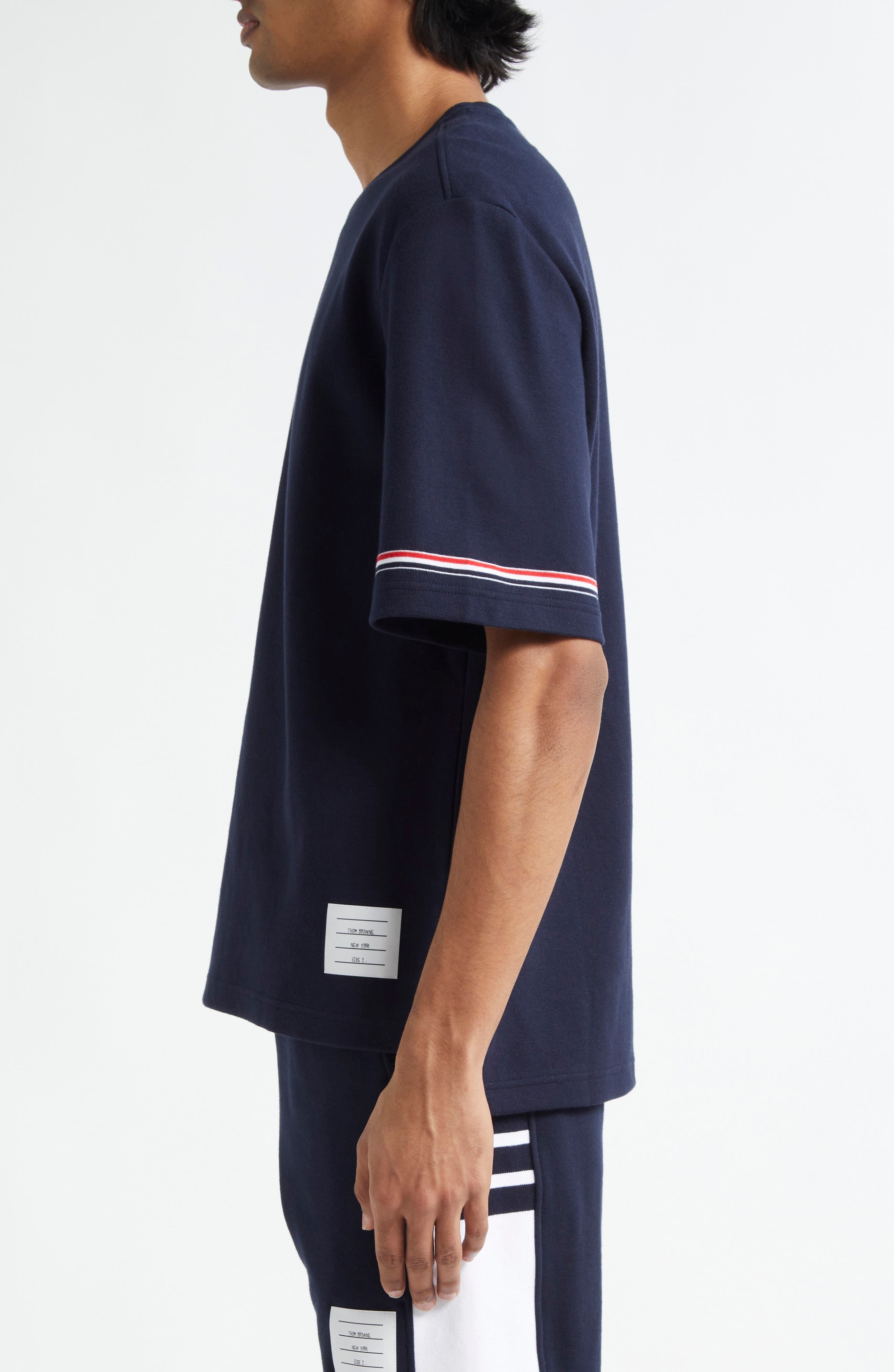 Thom Browne Rugby Fit Short Sleeve Cotton T-Shirt in Navy at Nordstrom - 4