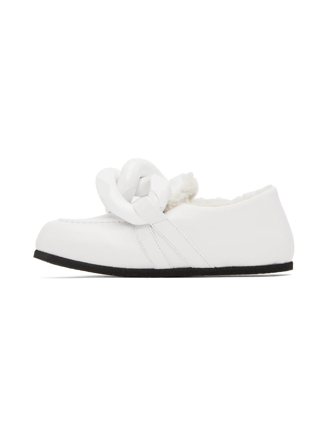 White Shearling Chain Loafers - 3