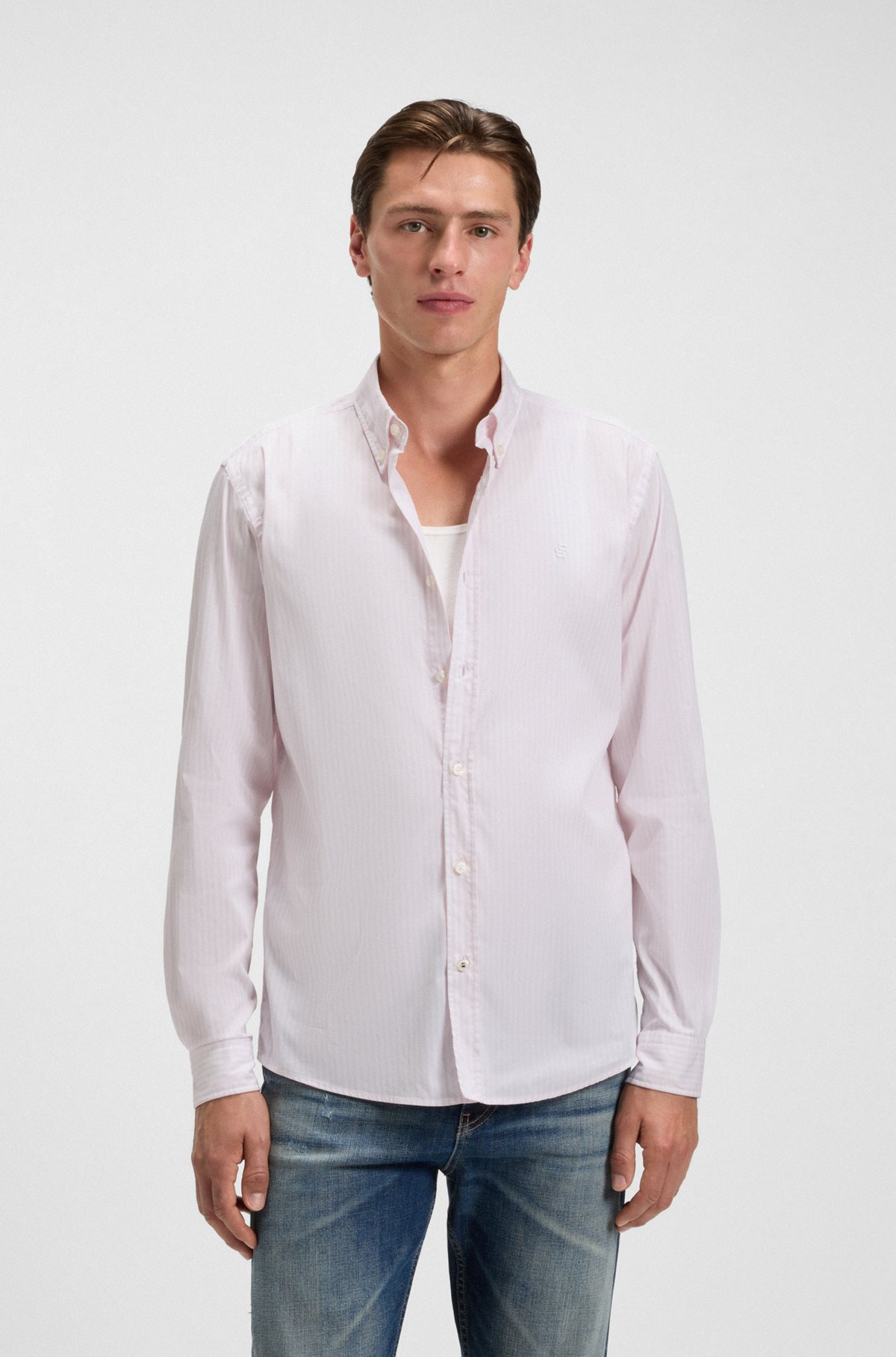 SLIM-FIT SHIRT IN A STRIPED COTTON BLEND - 2