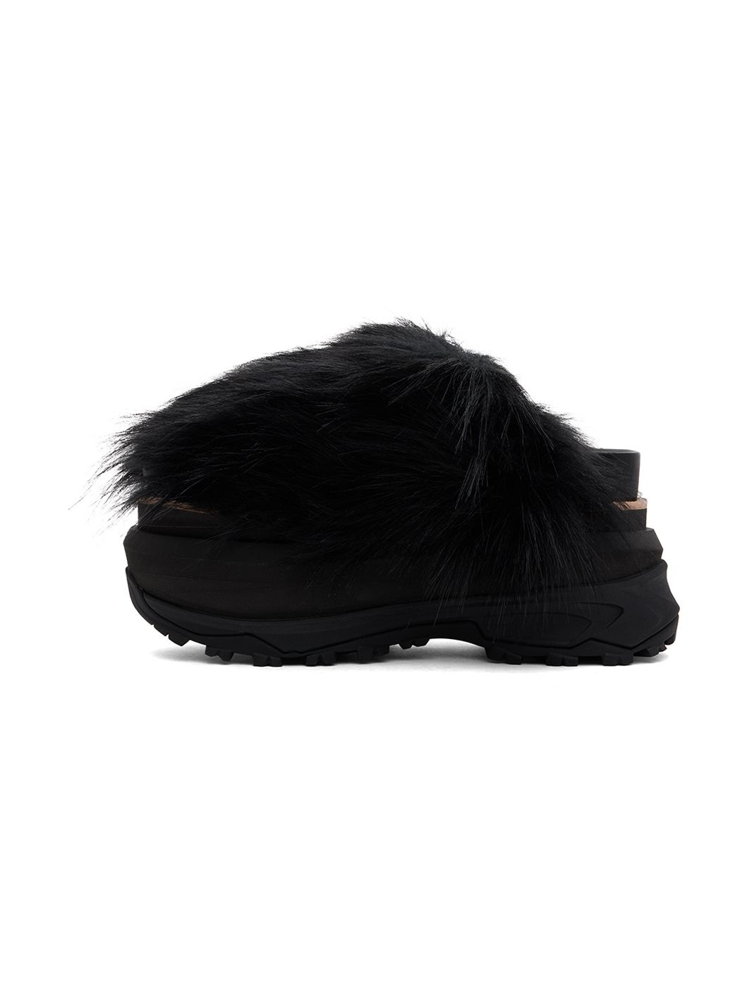 Black Faux-Fur Sandals - 3