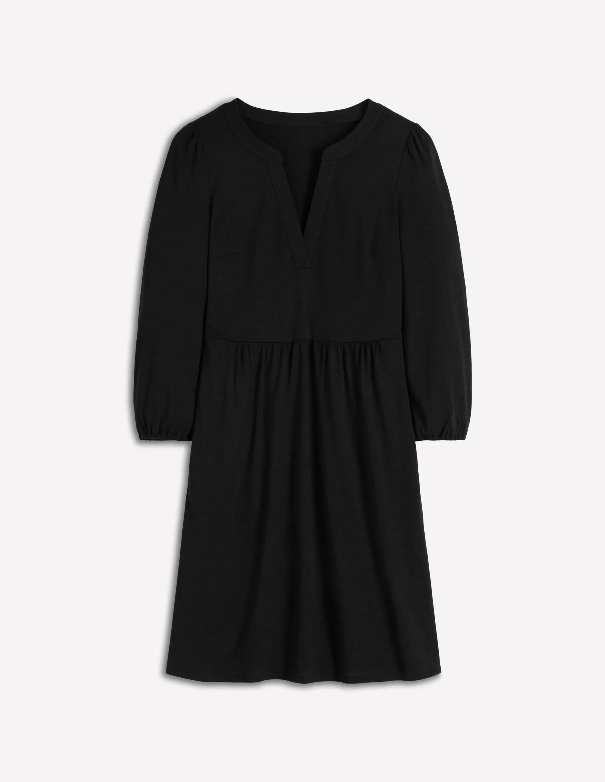 Cathy Notch Neck Jersey Dress-Black - 1
