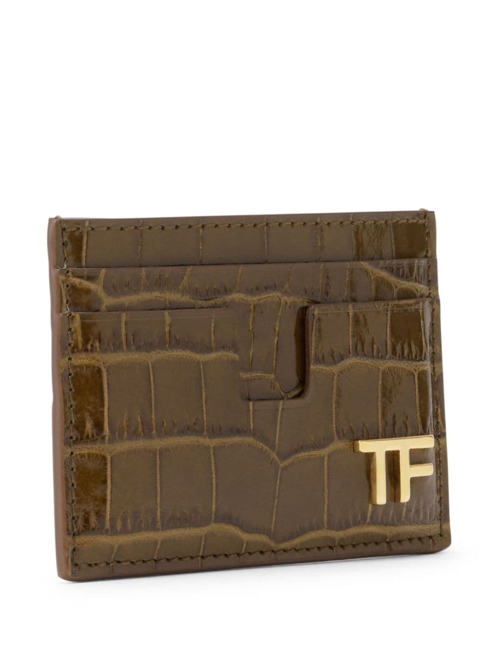 logo-plaque crocodile-effect cardholder - 3