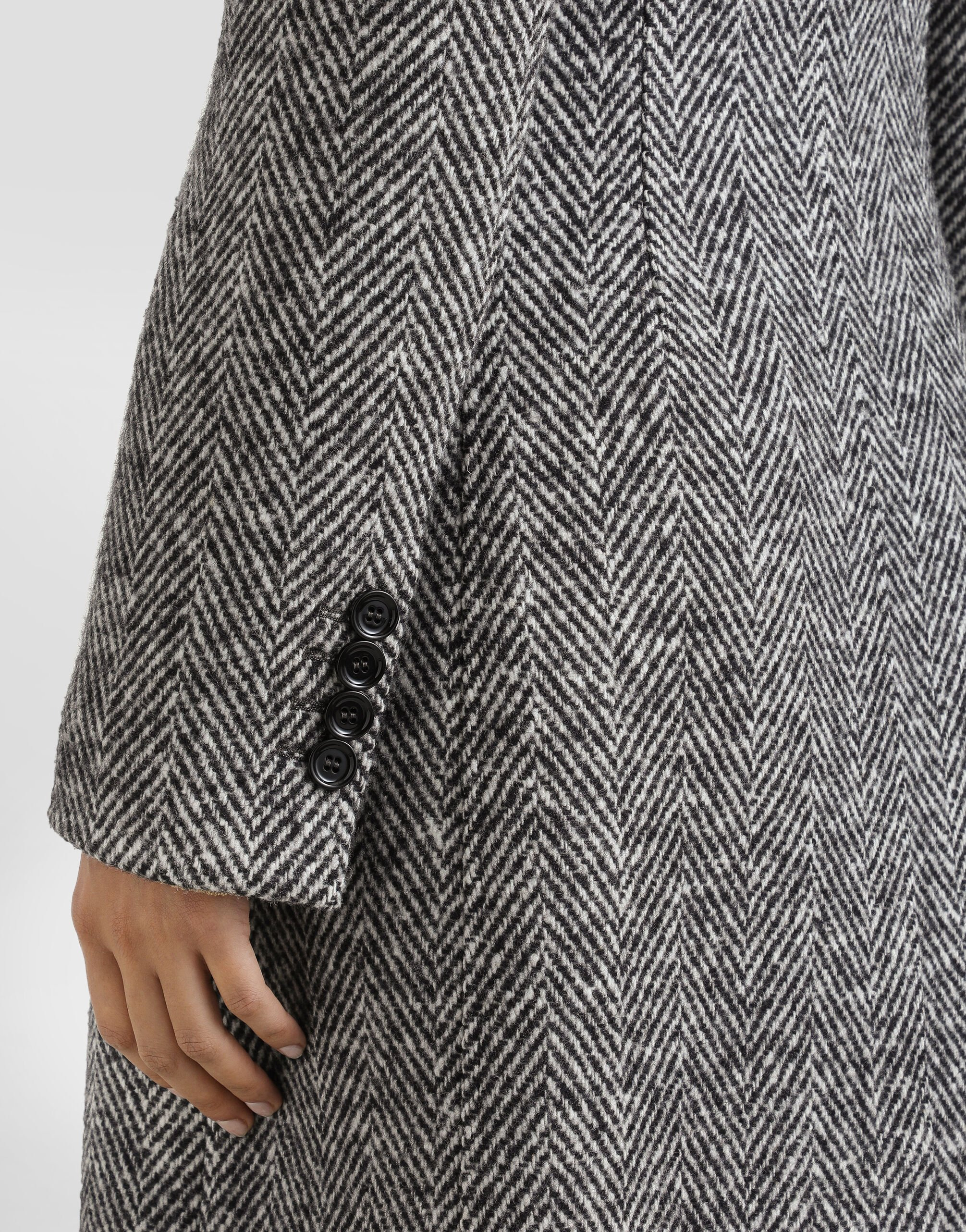 Single-breasted coat in wool chevron - 5