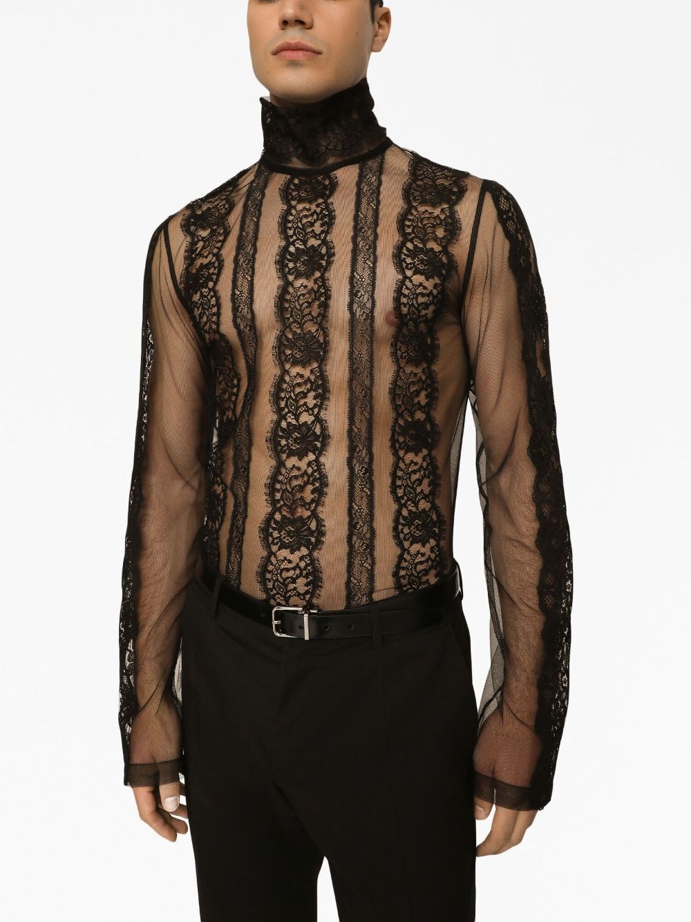 lace-detail translucent shirt - 4