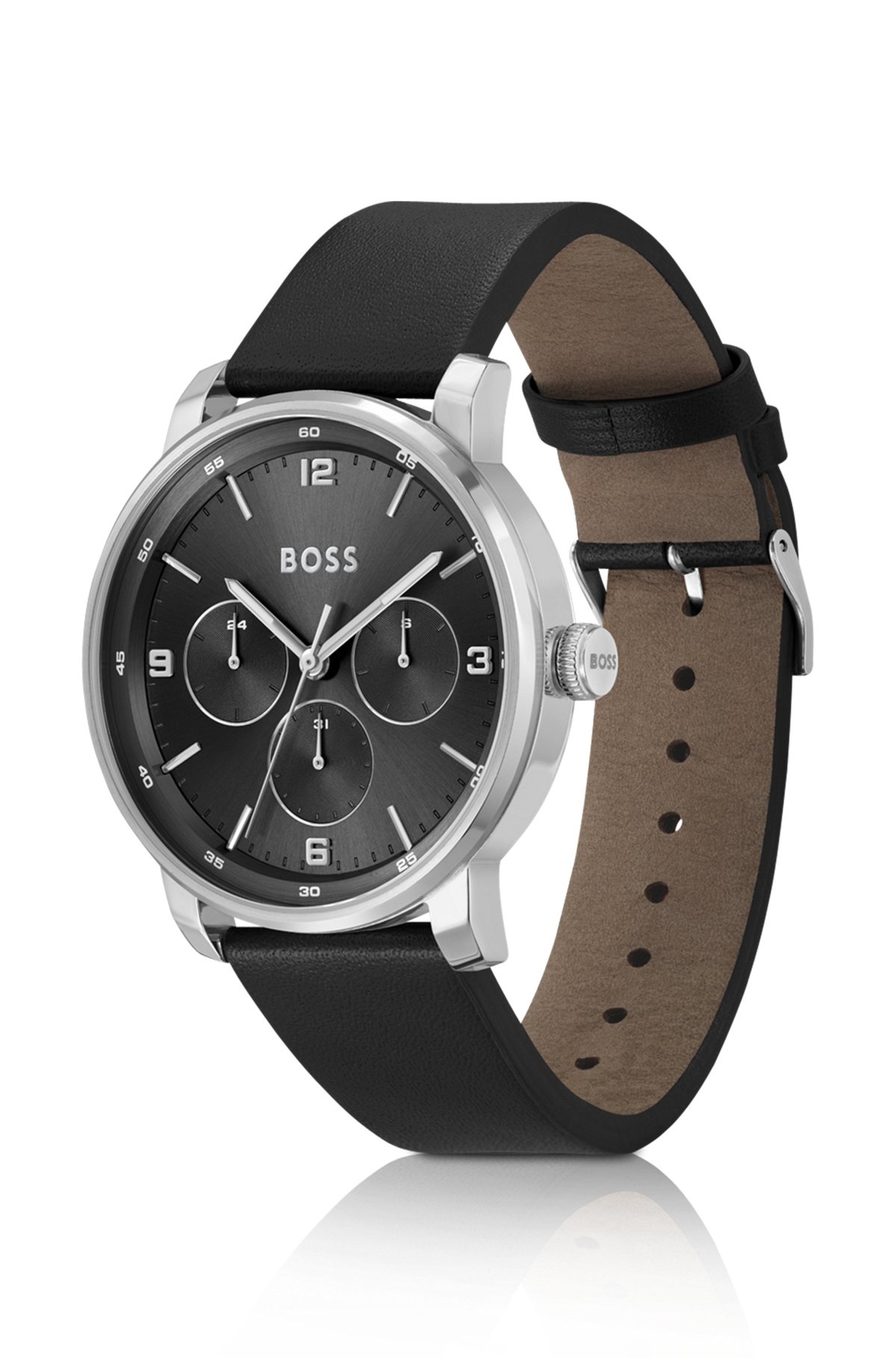 LEATHER-STRAP WATCH WITH BLACK DIAL - 2