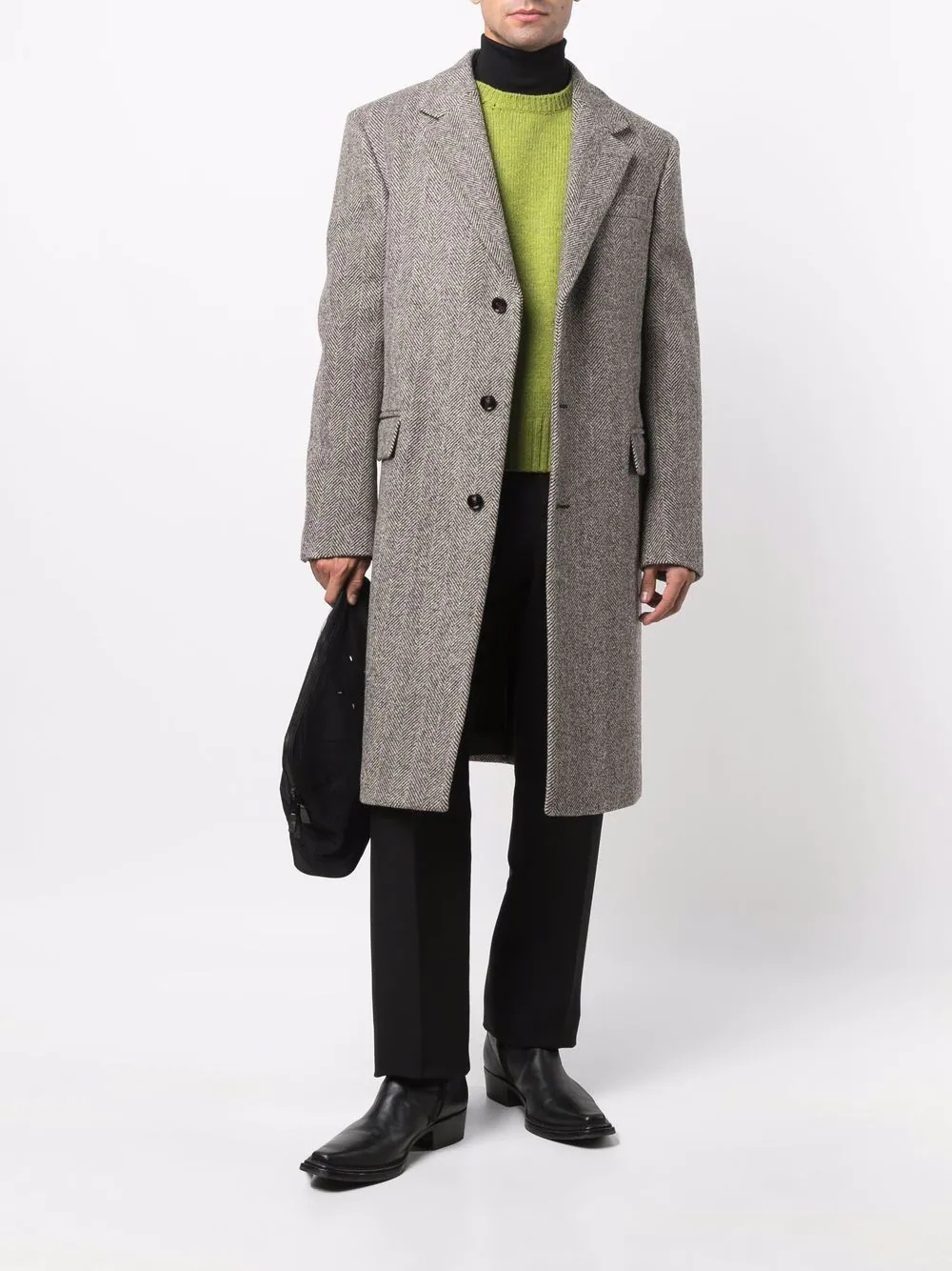 herringbone-pattern single-breasted coat - 2