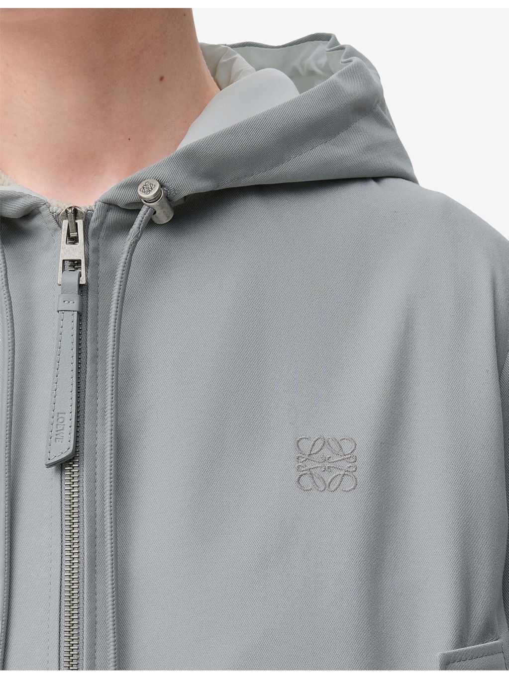 Anagram-Embroidery Hooded Trapeze Cotton-Blend Jacket - 5