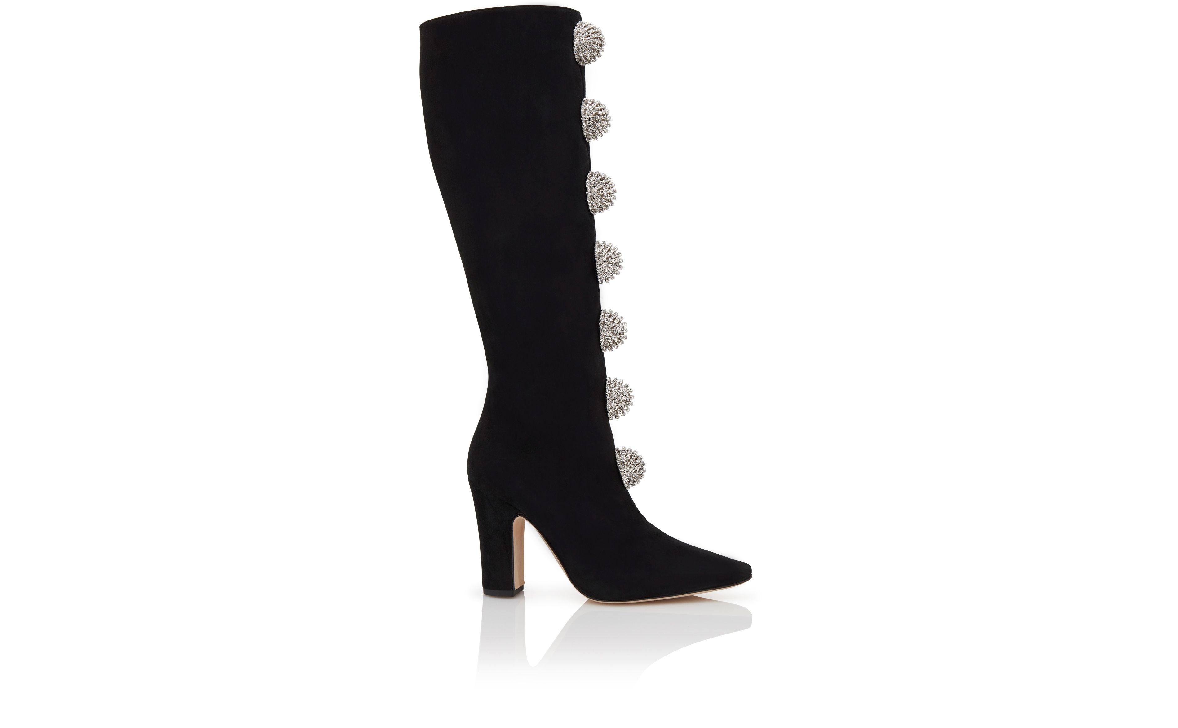 Black Kid Suede Embellished Boots - 1