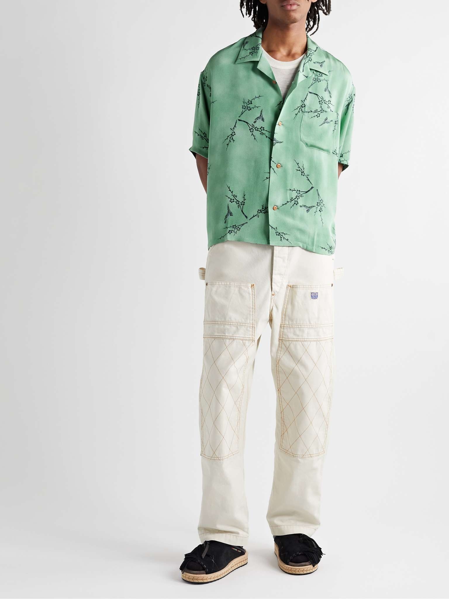 visvim Harmon Convertible-Collar Printed Silk-Cloqué Shirt