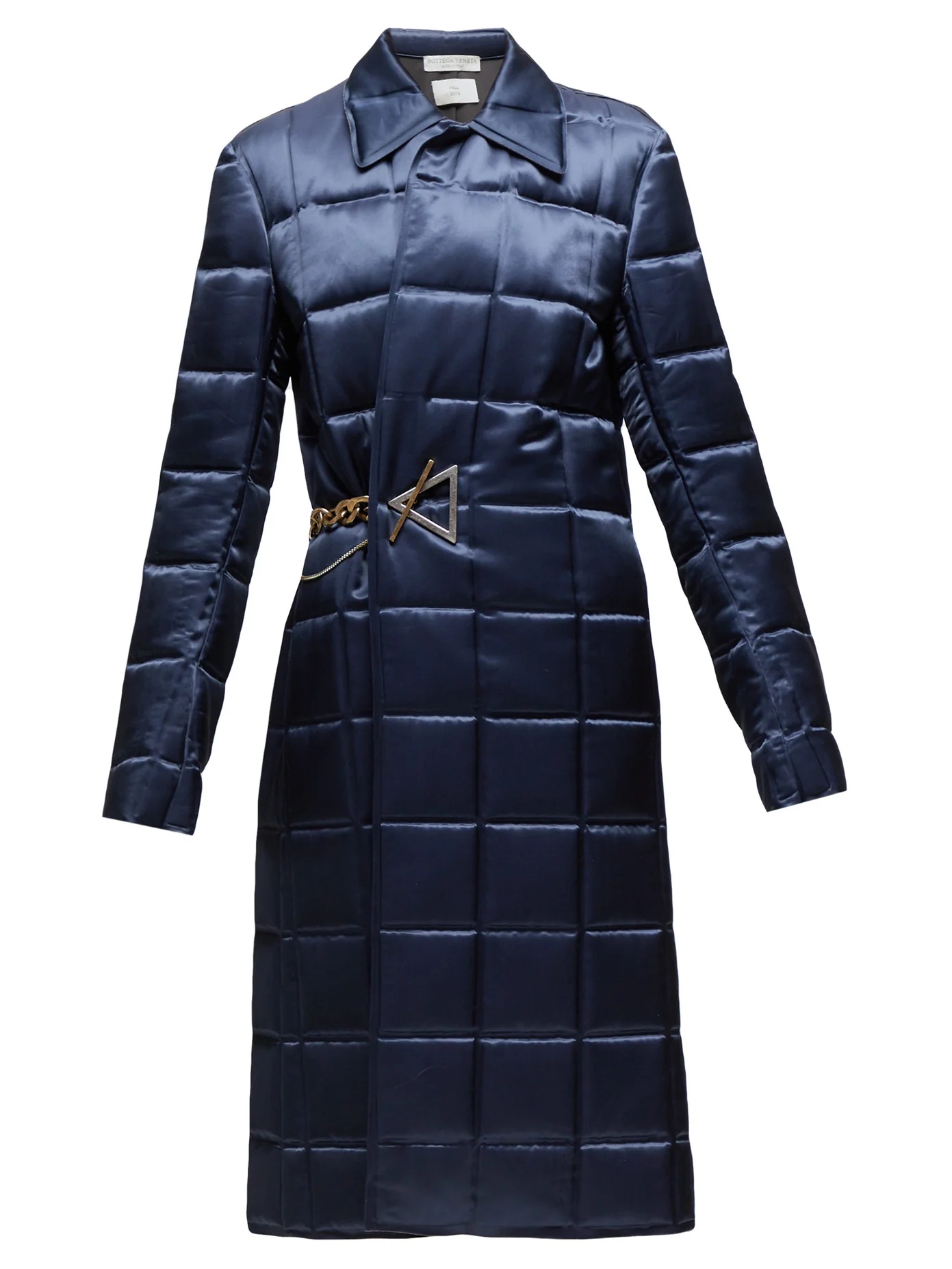 Chain-embellished quilted-satin coat - 1