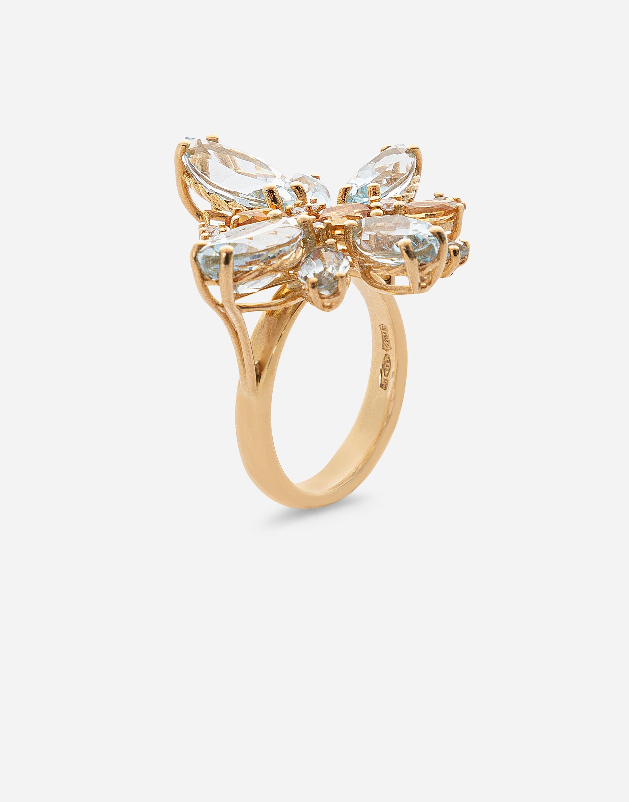 Spring ring in yellow 18kt gold with aquamarine butterfly - 3
