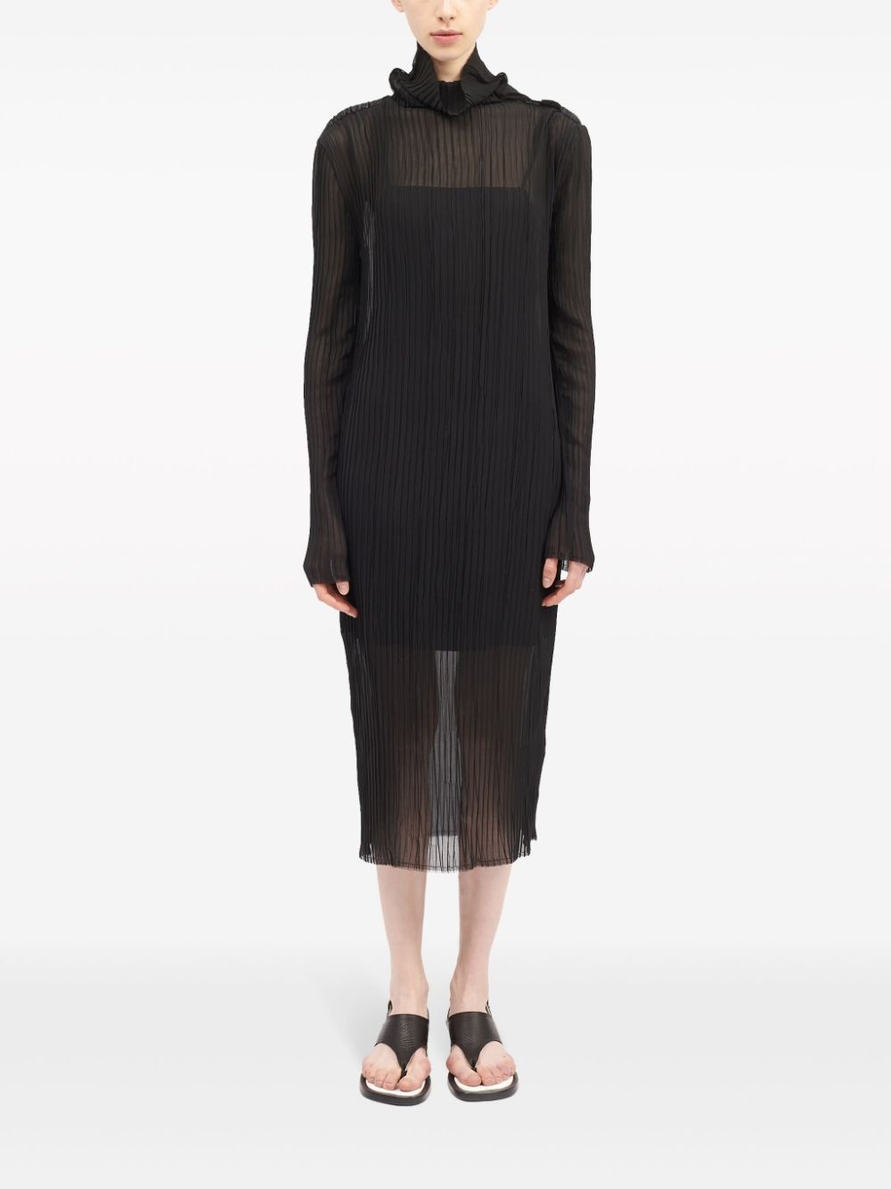 long sleeves plissÃ© midi dress - 2