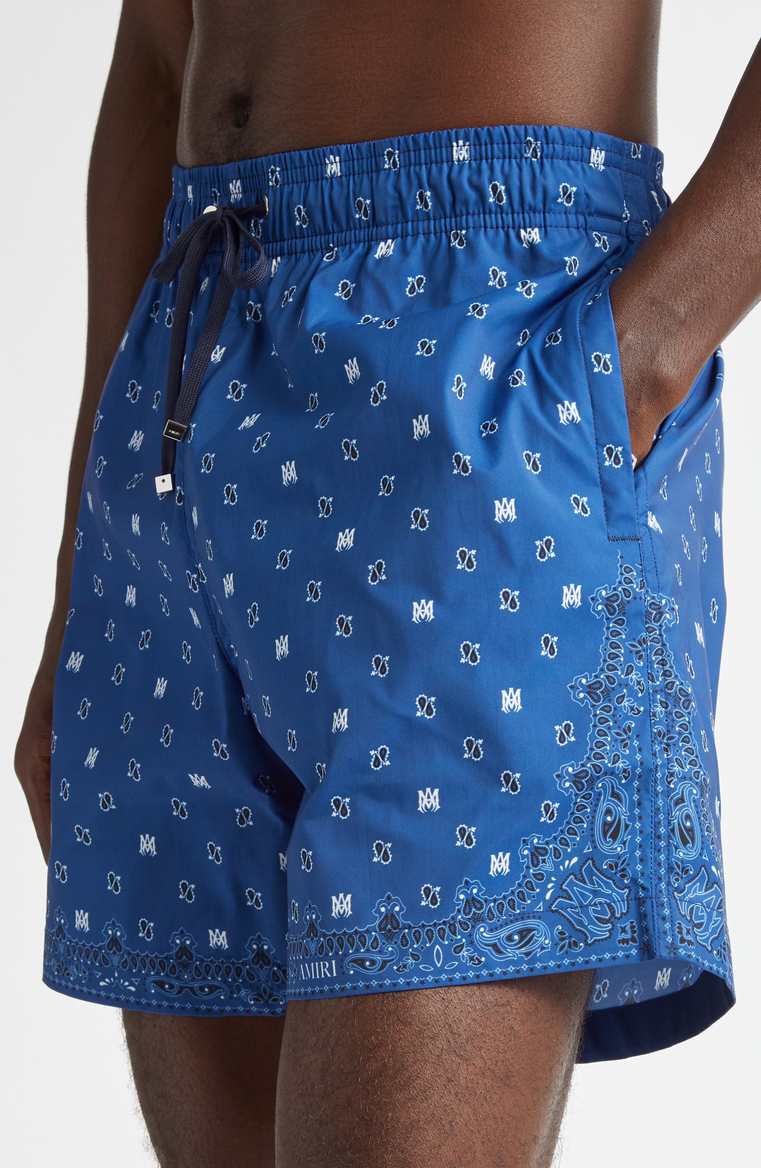 AMIRI Monogram Paisley Swim Trunks in Blue at Nordstrom - 5