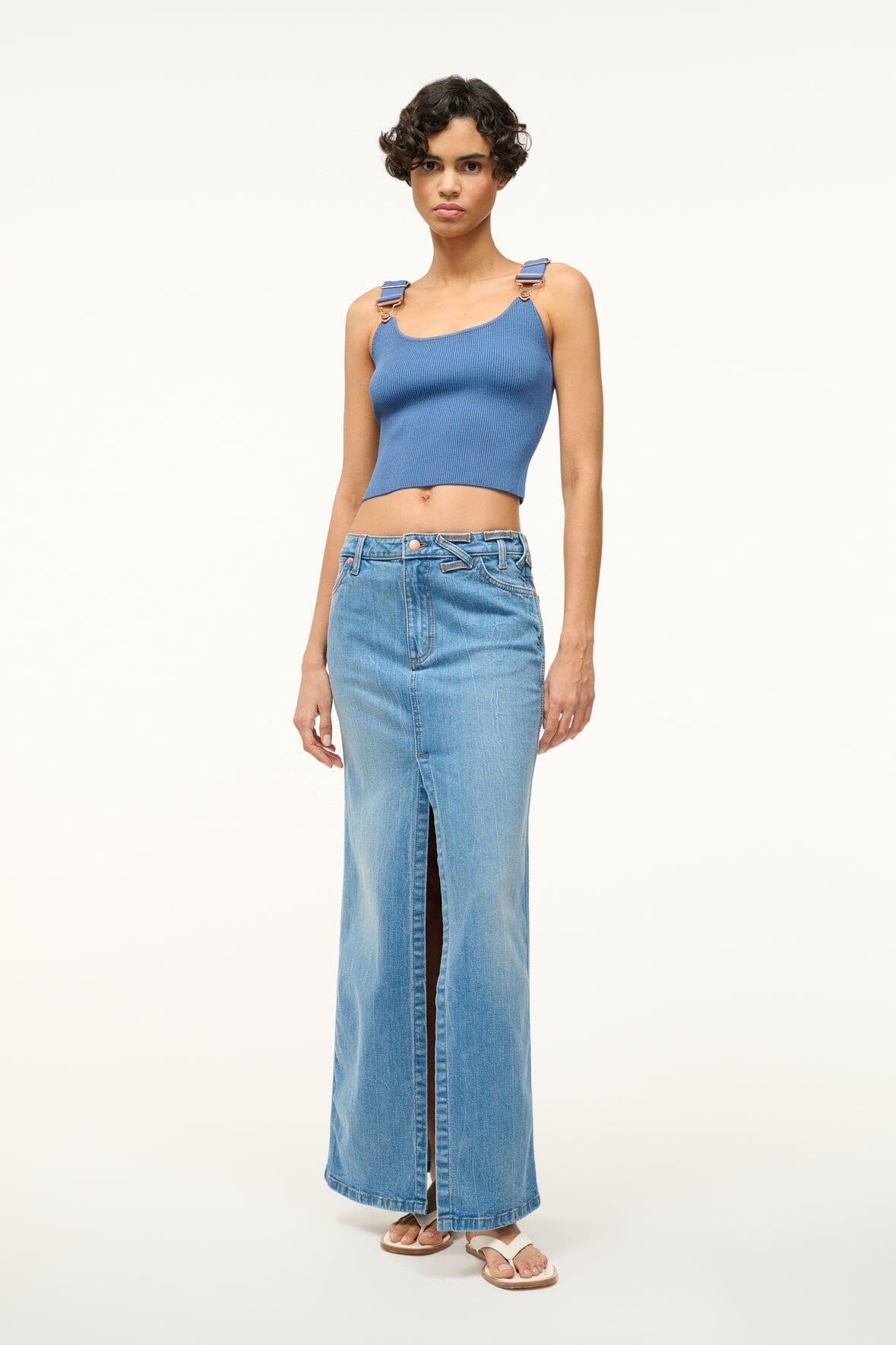 STAUD + WRANGLER THE OVERALL RIB TANK DENIM BLUE - 3