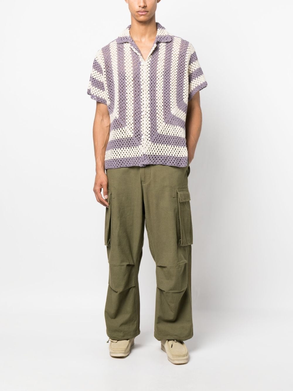 striped crochet-knit shirt - 2