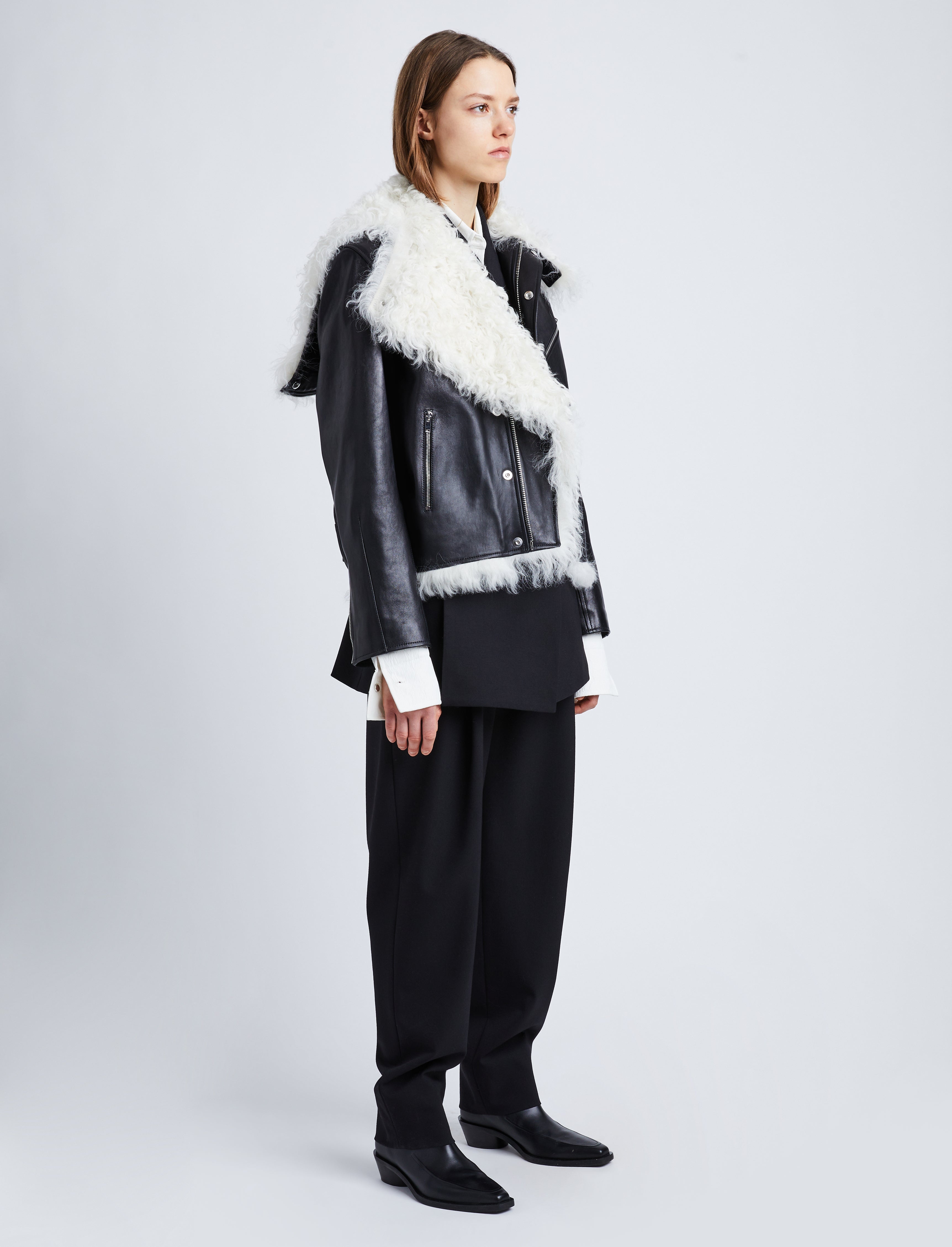 Leather Shearling Motorcycle Jacket - 4