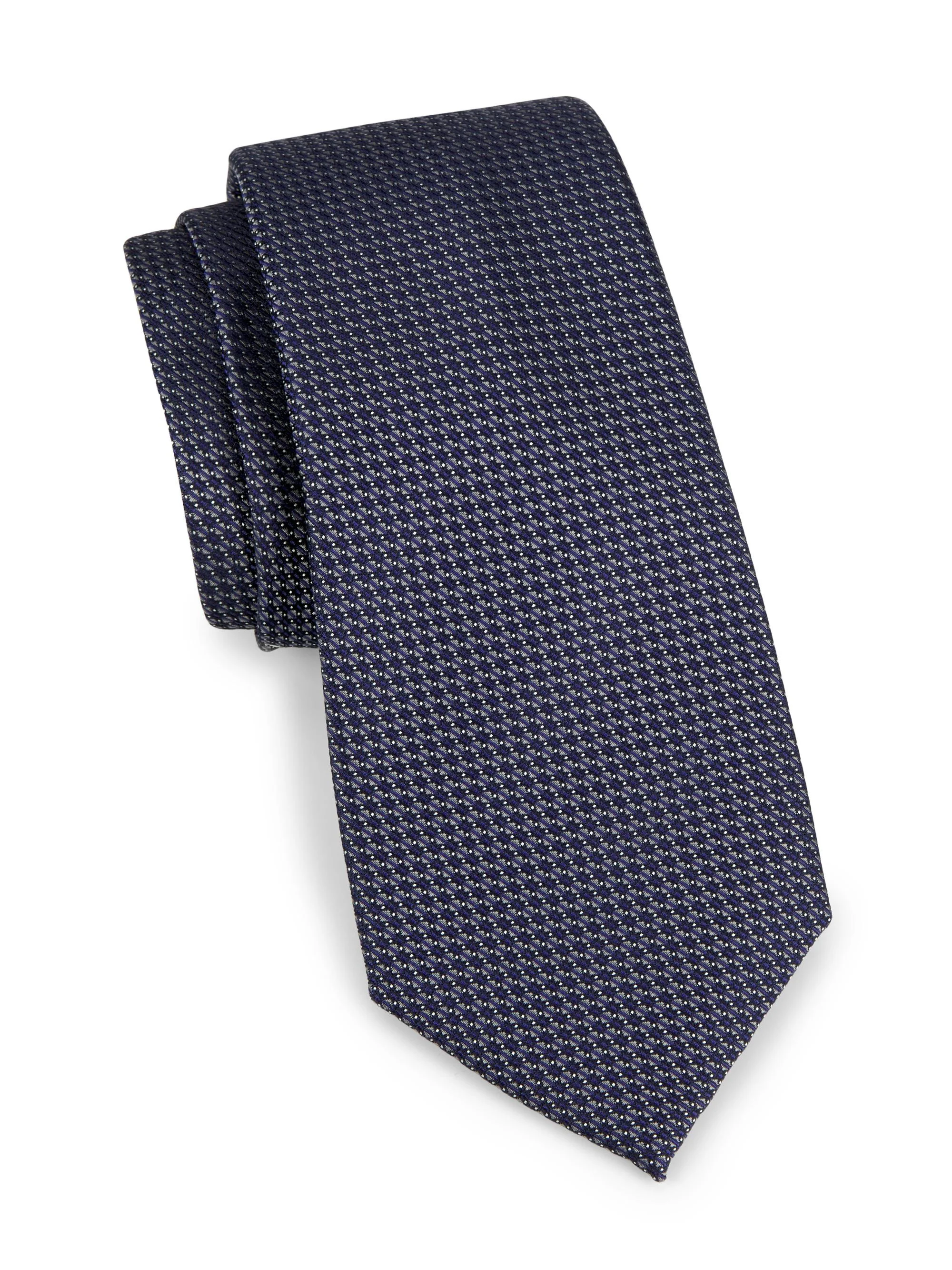 Men's Neat Silk Tie - Dark Blue - 1
