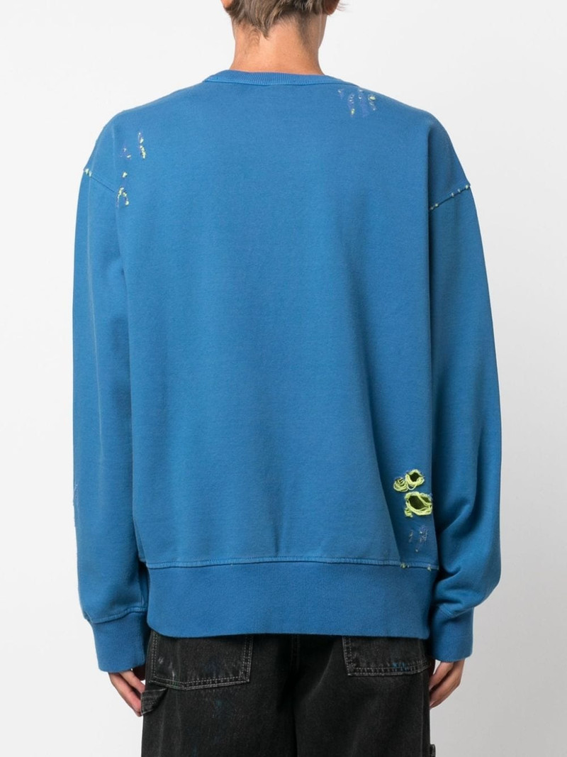 logo-embroidered 찢긴 면 스웨터 4