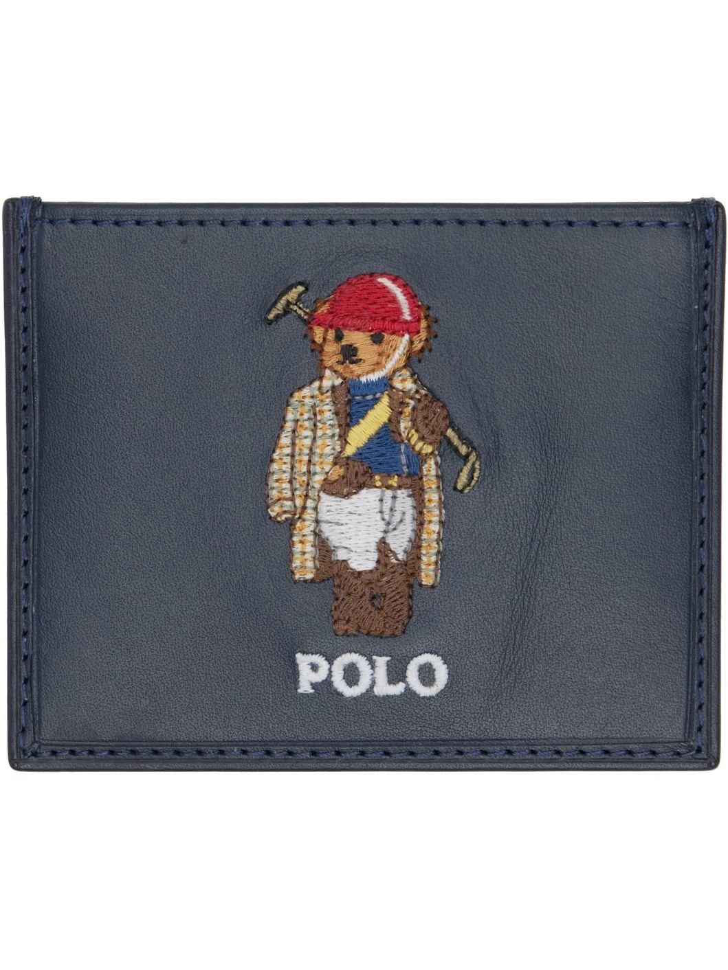 Navy Polo Bear Leather Card Holder - 1