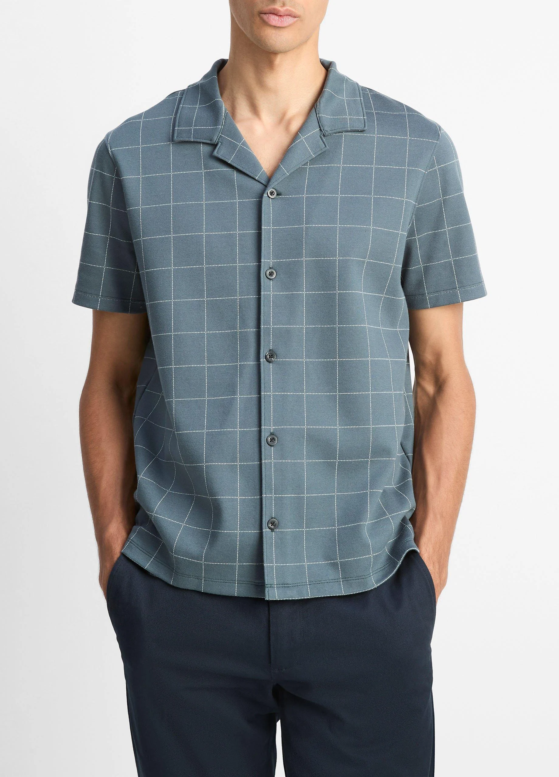 Windowpane Jacquard Cotton-Blend Cabana Shirt - 1