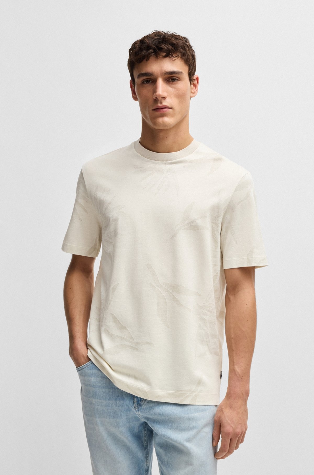 MERCERIZED-COTTON T-SHIRT WITH FLORAL JACQUARD - 2