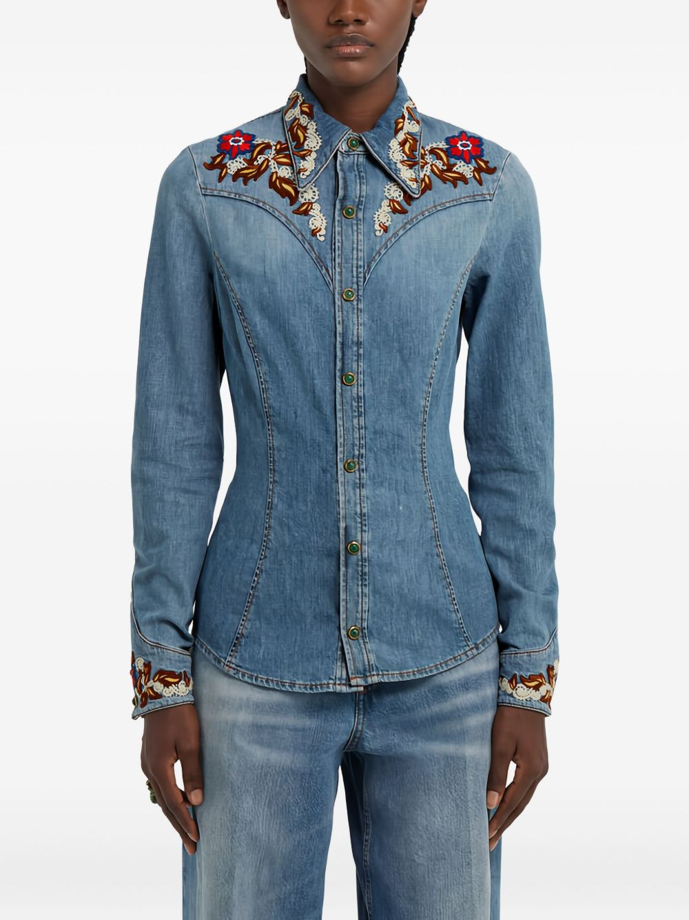 embroidered denim shirt - 3