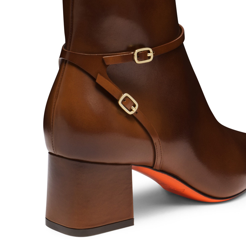 Women's brown leather mid-heel ankle boot 6