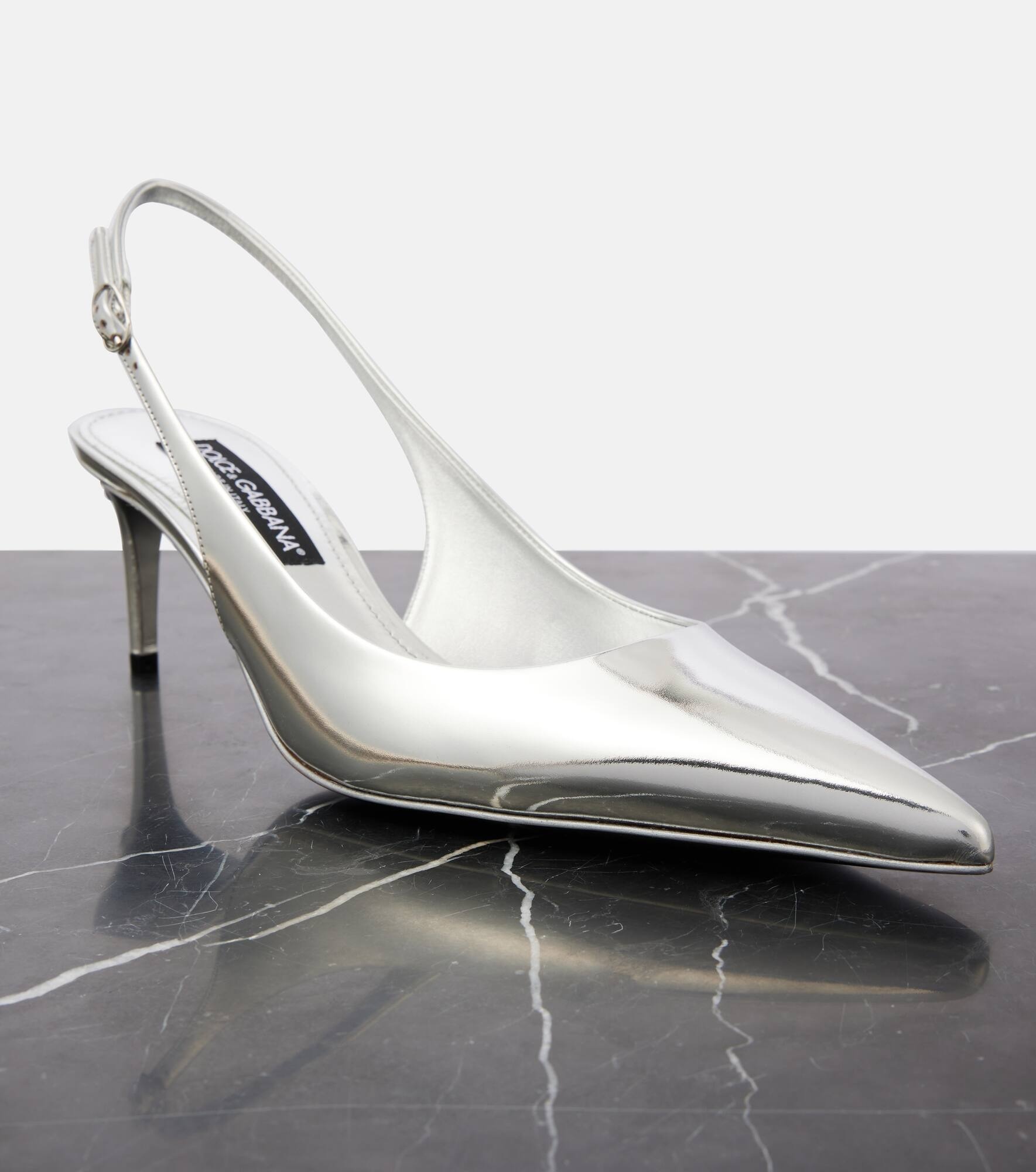 Metallic leather slingback pumps - 5