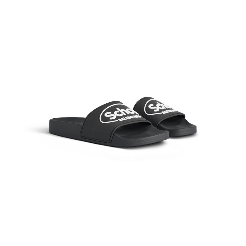 BALENCIAGA Men's Balenciaga I Scholl Pool Slide Sandal in Black/white outlook