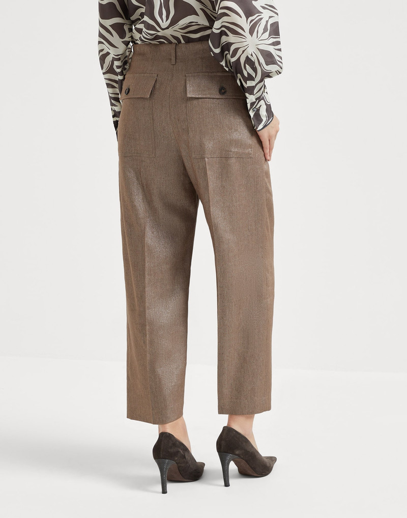 Brunello Cucinelli Linen and virgin wool sparkling twill pleated chino trousers outlook