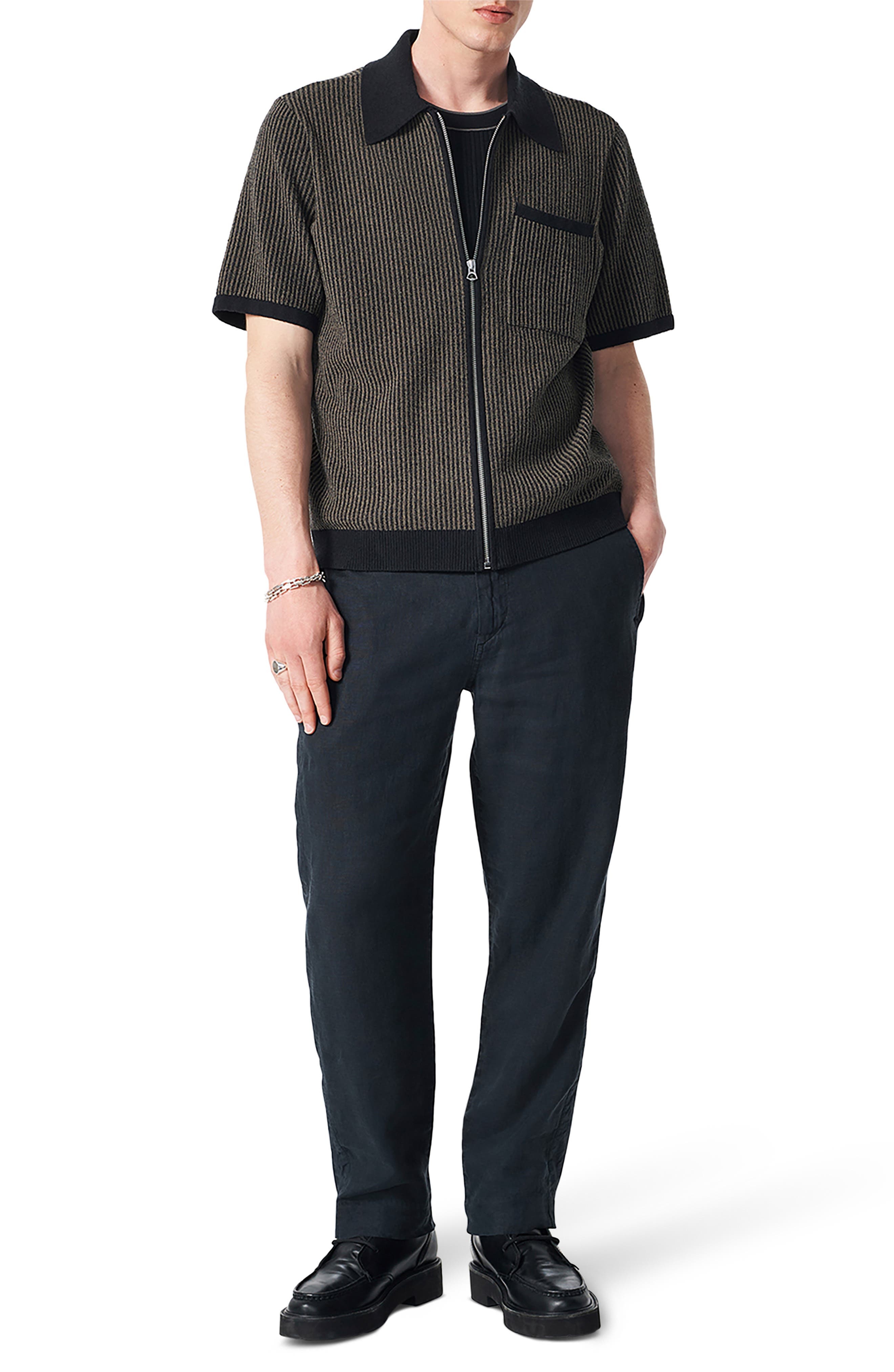 rag & bone Zuma Jacquard Stripe Short Sleeve Knit Zip-Up Shirt in Black at Nordstrom - 5