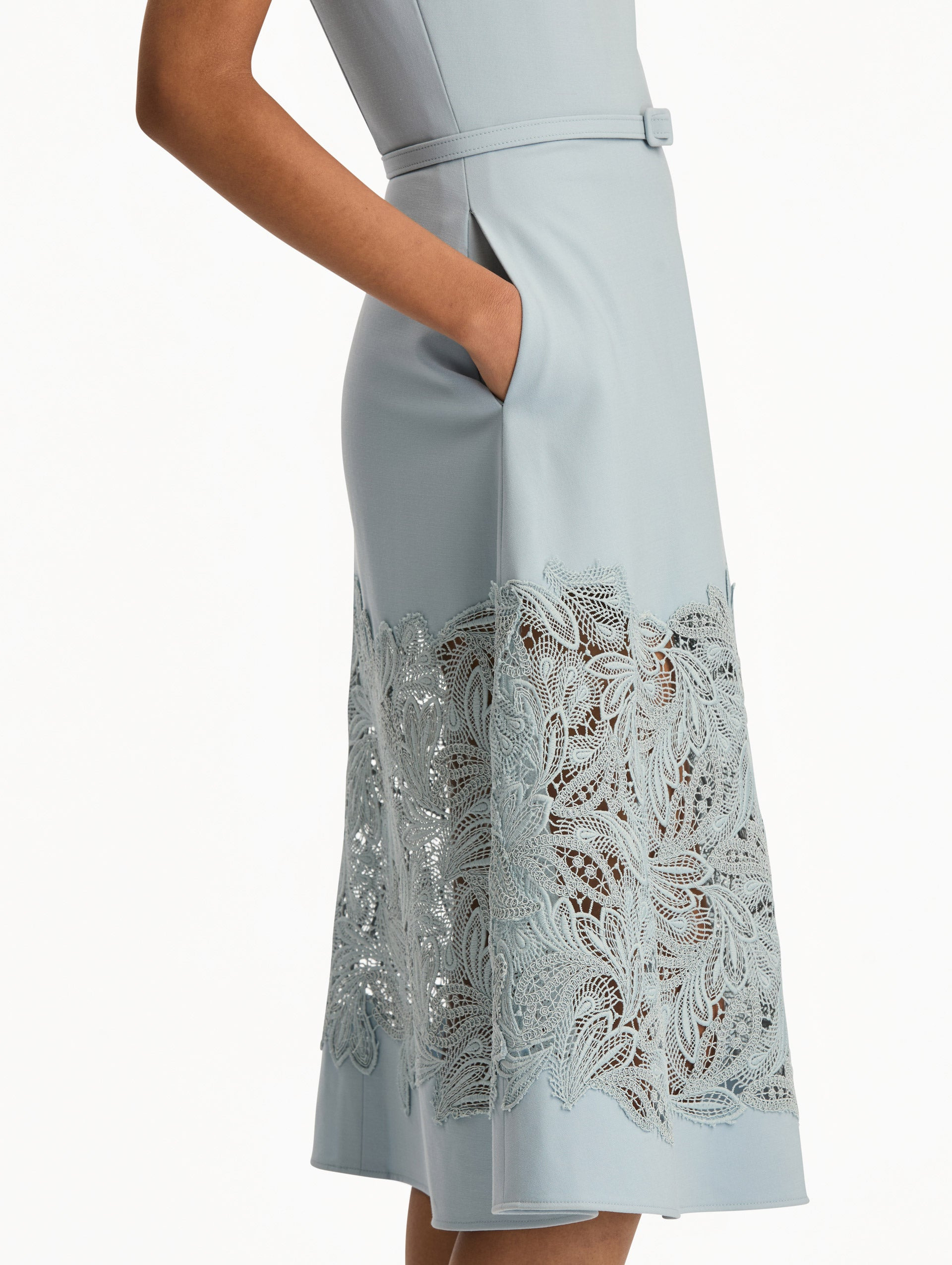 FEATHER SCROLL GUIPURE WOOL DRESS - 5