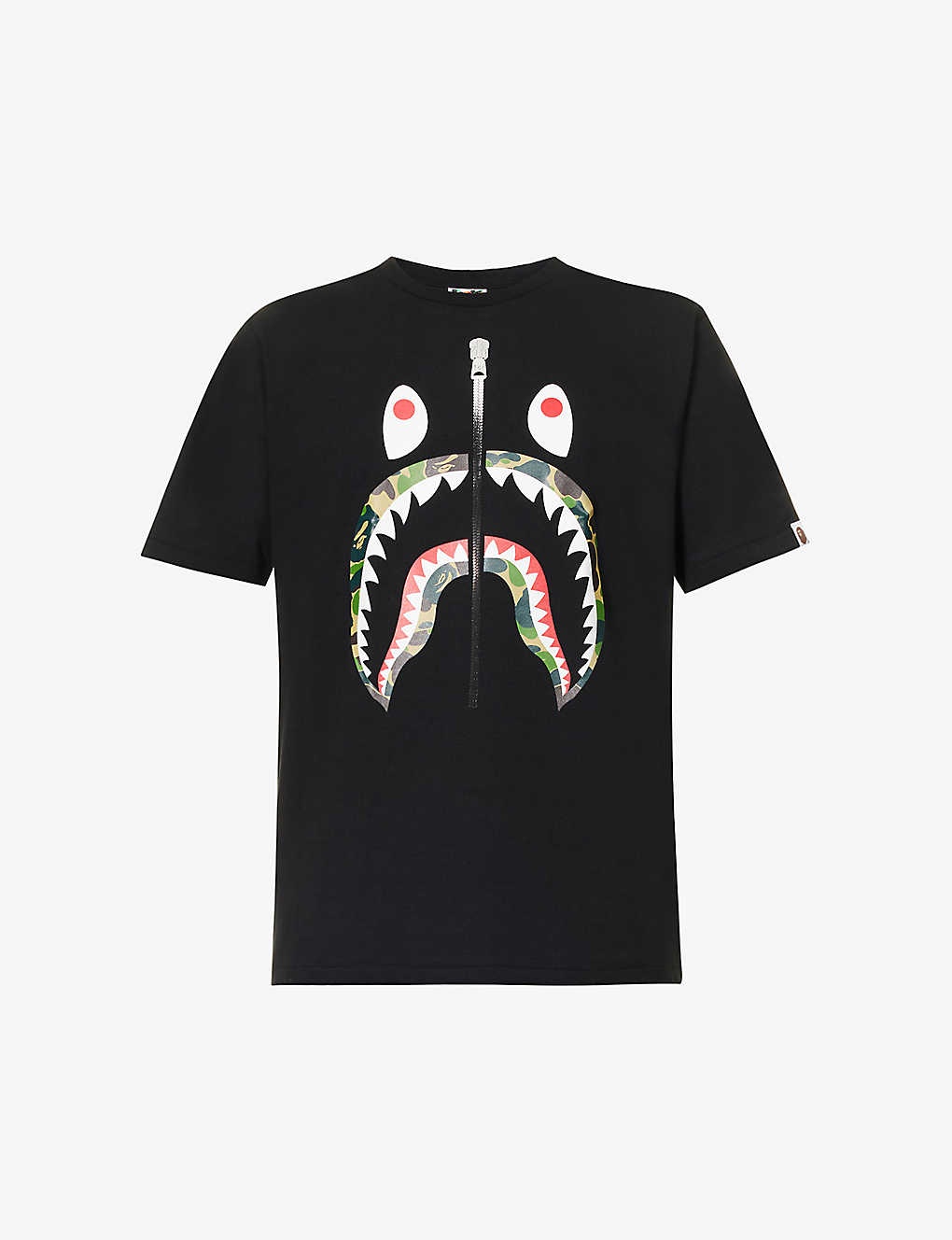 Shark-print brand-patch cotton-jersey T-shirt - 1