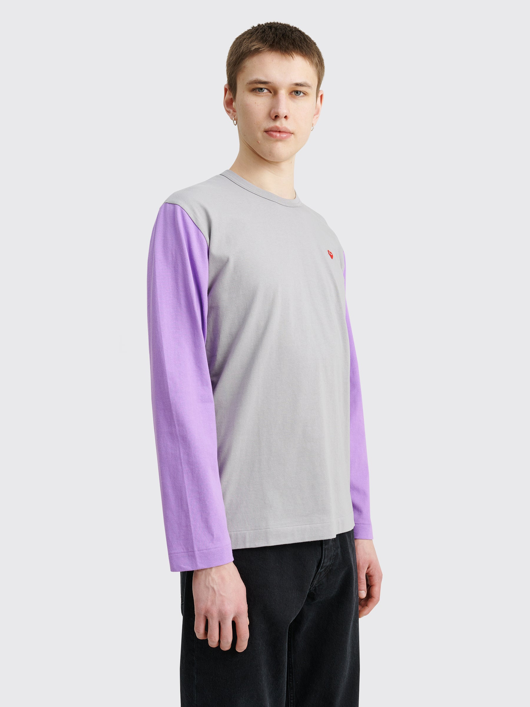 COMME DES GARÇONS PLAY MINI HEART LS T-SHIRT GREY / PURPLE - 5